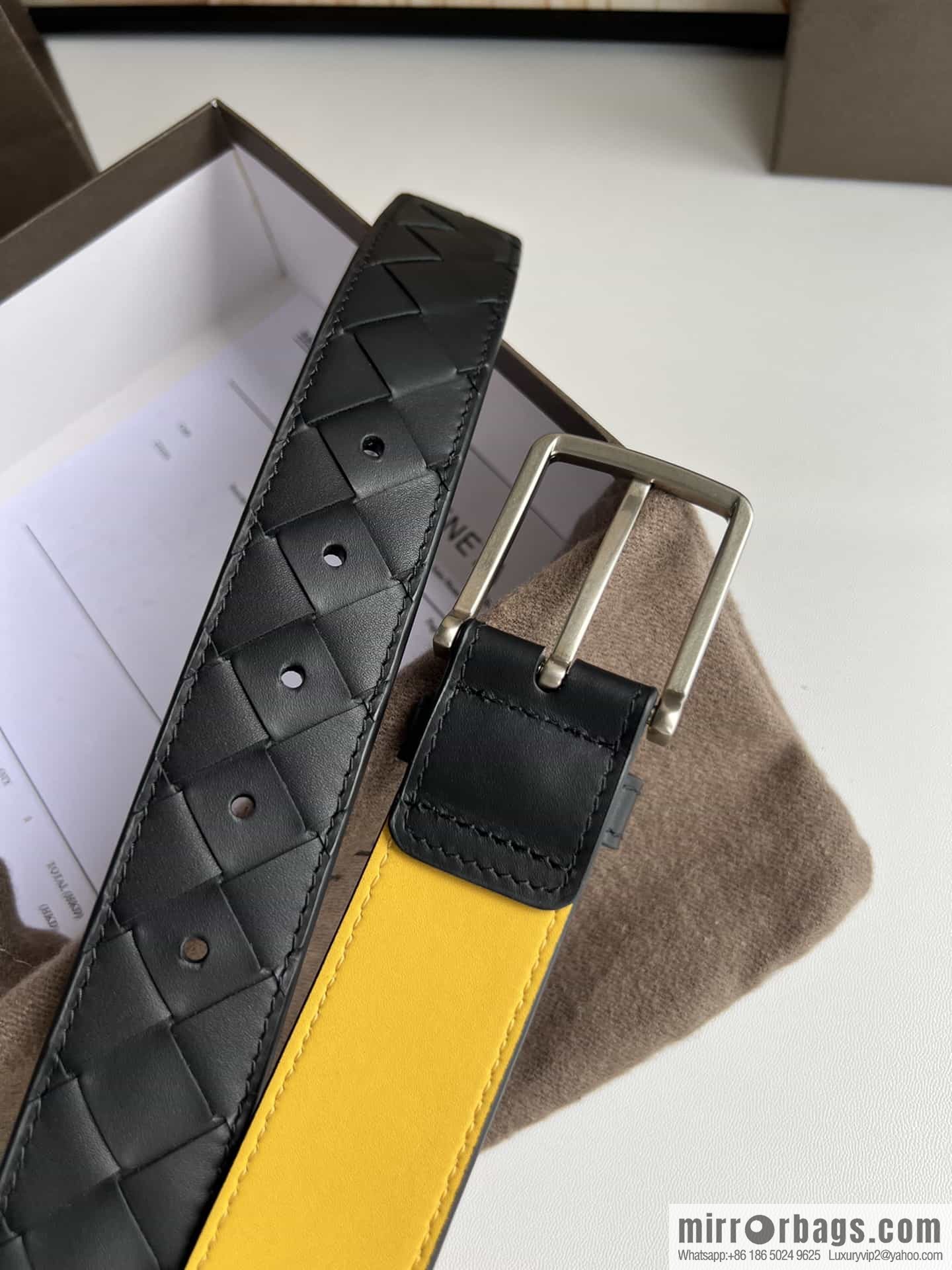 BV Baodian Replica Luxury Handbag, Handmade First Layer Cowhide Woven Men's 3.5cm Belt