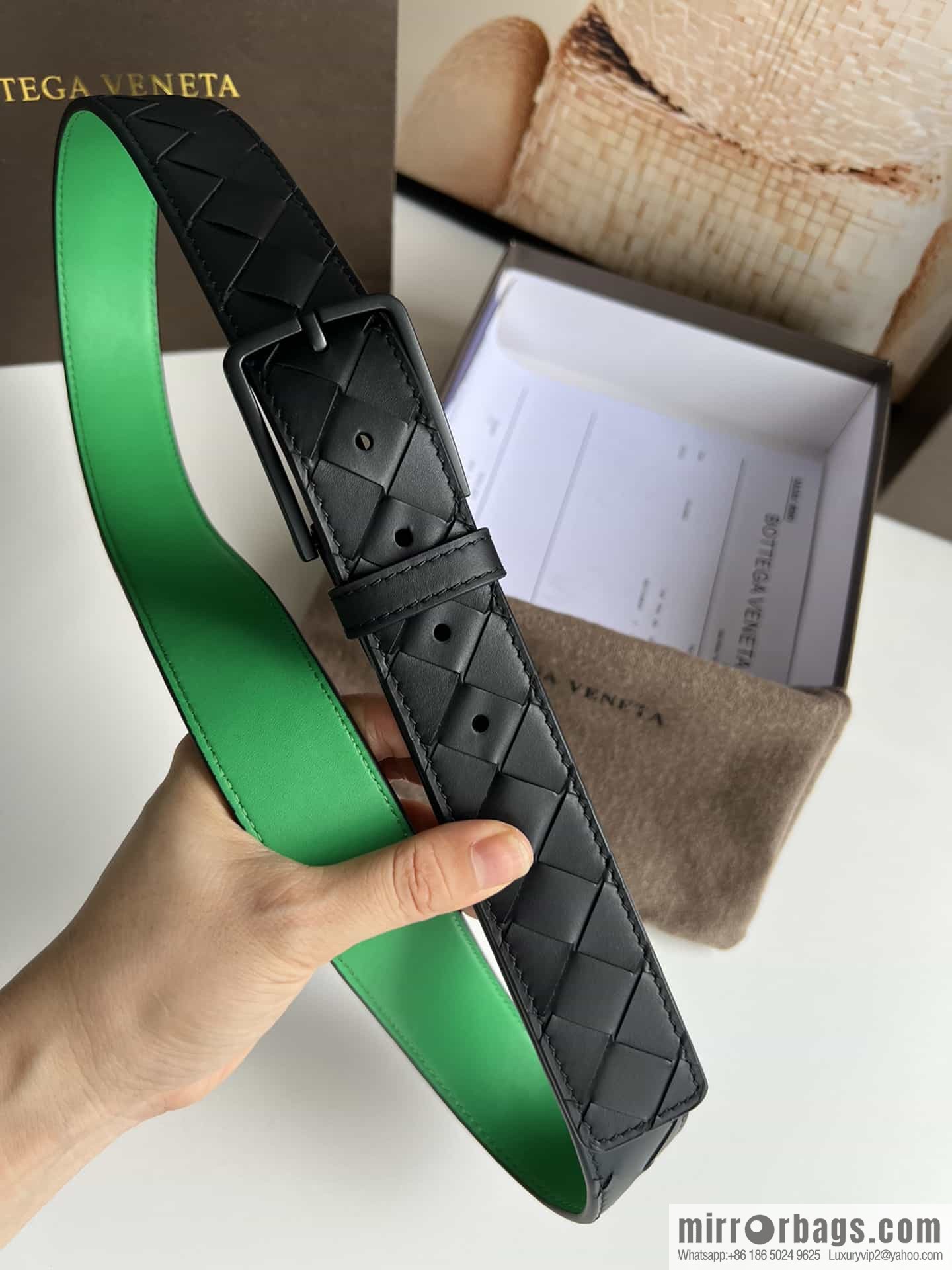 BV Baodian Replica Luxury Handbag, Handmade First Layer Cowhide Woven Men's 3.5cm Belt