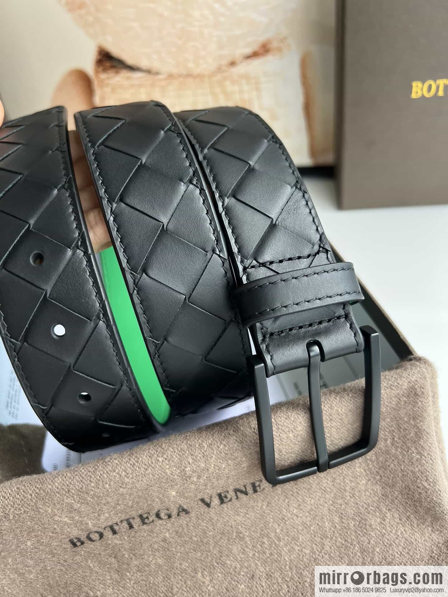 BV Baodian Replica Luxury Handbag, Handmade First Layer Cowhide Woven Men's 3.5cm Belt