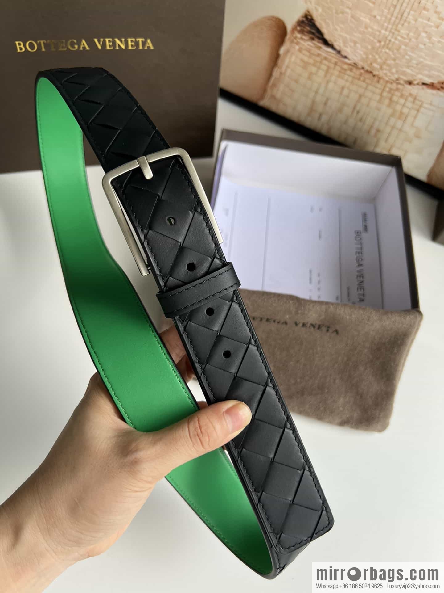 BV Baodian Replica Luxury Handbag, Handmade First Layer Cowhide Woven Men's 3.5cm Belt