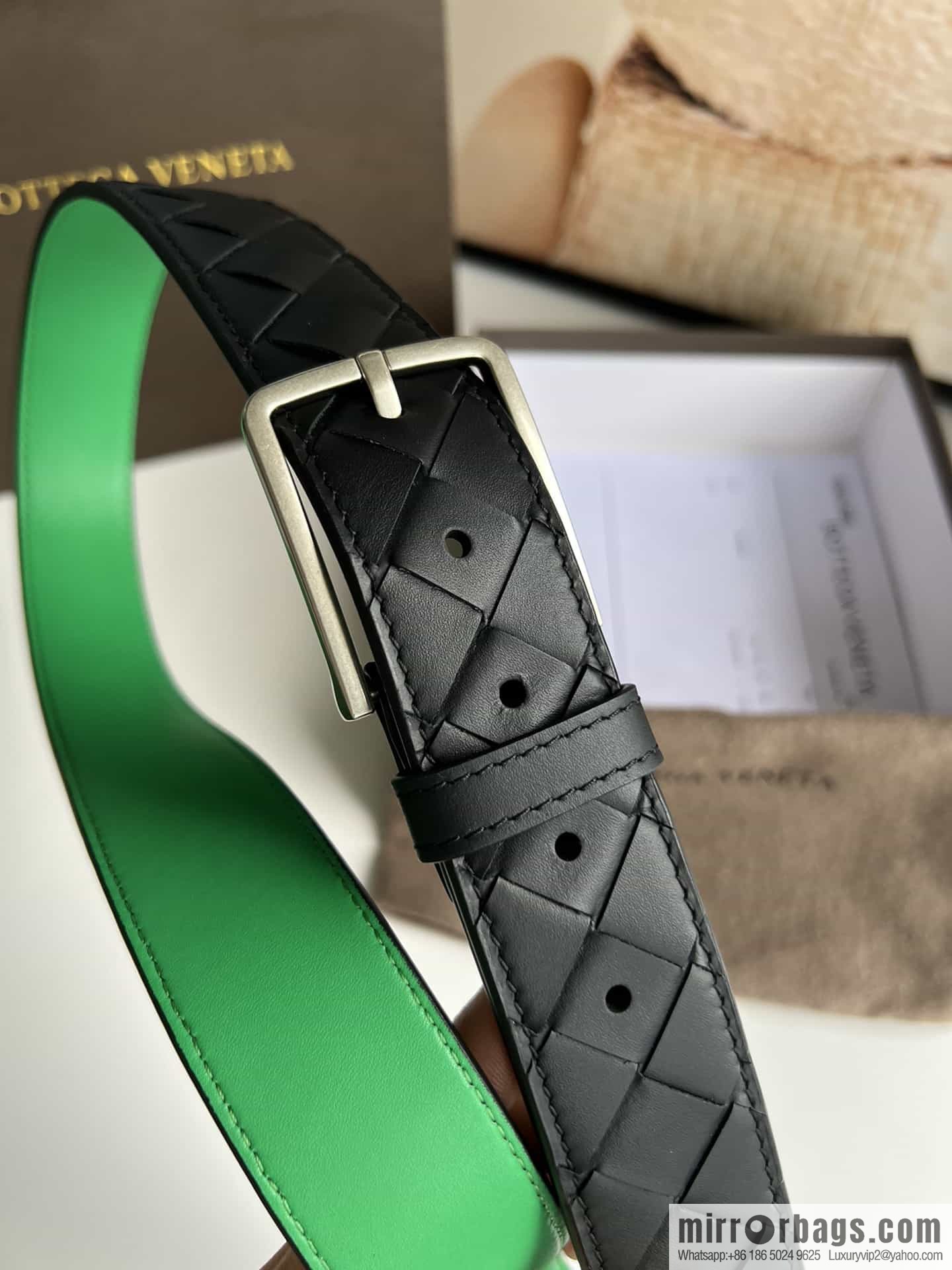 BV Baodian Replica Luxury Handbag, Handmade First Layer Cowhide Woven Men's 3.5cm Belt