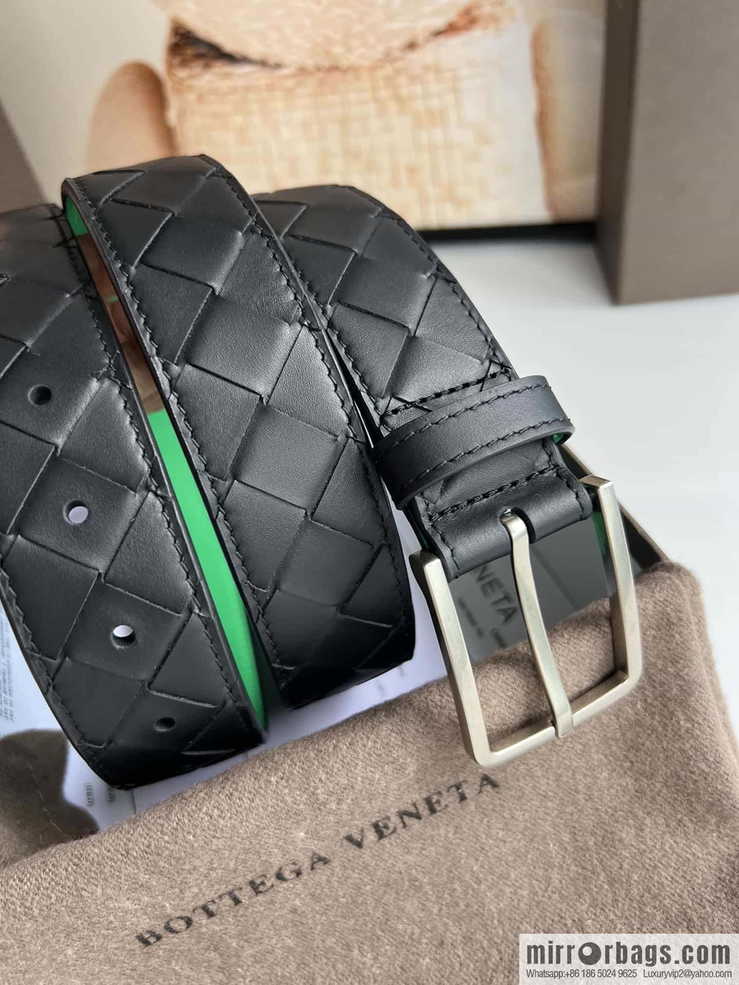 BV Baodian Replica Luxury Handbag, Handmade First Layer Cowhide Woven Men's 3.5cm Belt