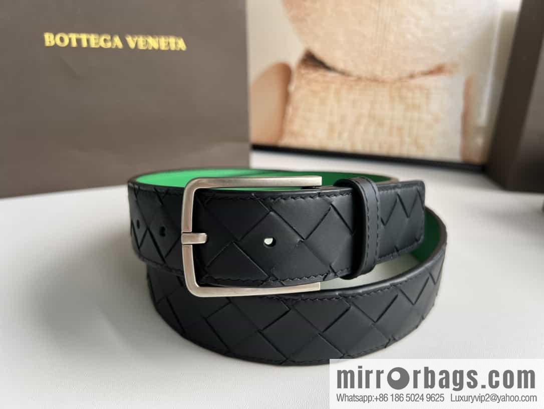 BV Baodian Replica Luxury Handbag, Handmade First Layer Cowhide Woven Men's 3.5cm Belt