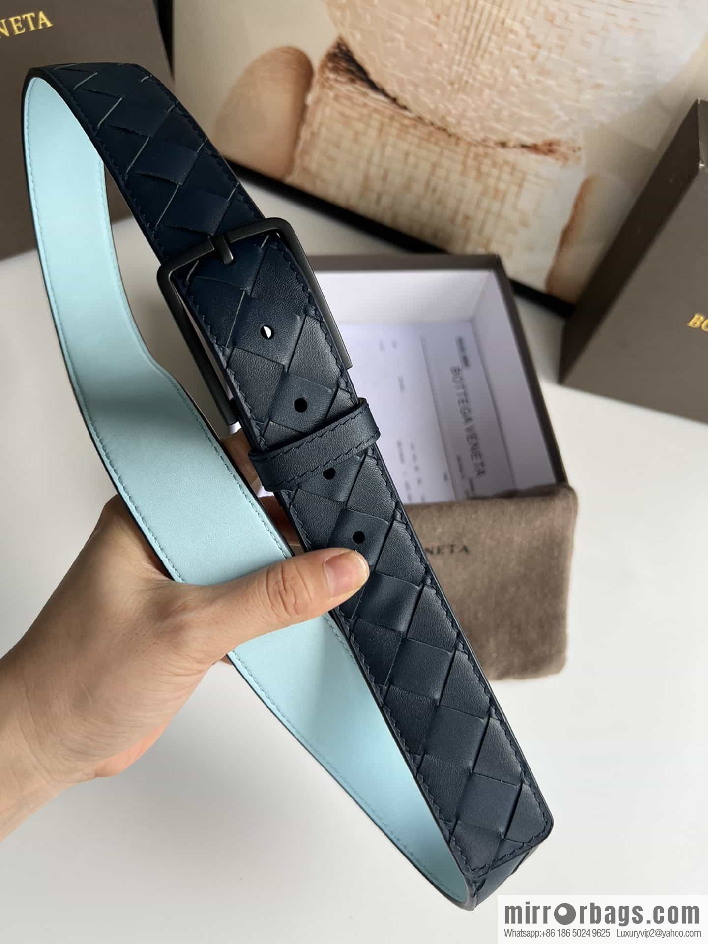 BV Baodian Replica Luxury Handbag, Handmade First Layer Cowhide Woven Men's 3.5cm Belt