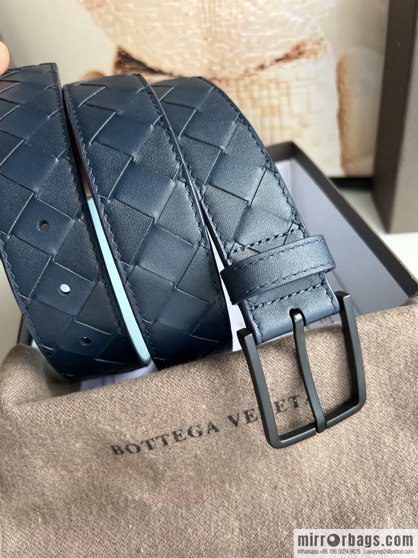 BV Baodian Replica Luxury Handbag, Handmade First Layer Cowhide Woven Men's 3.5cm Belt