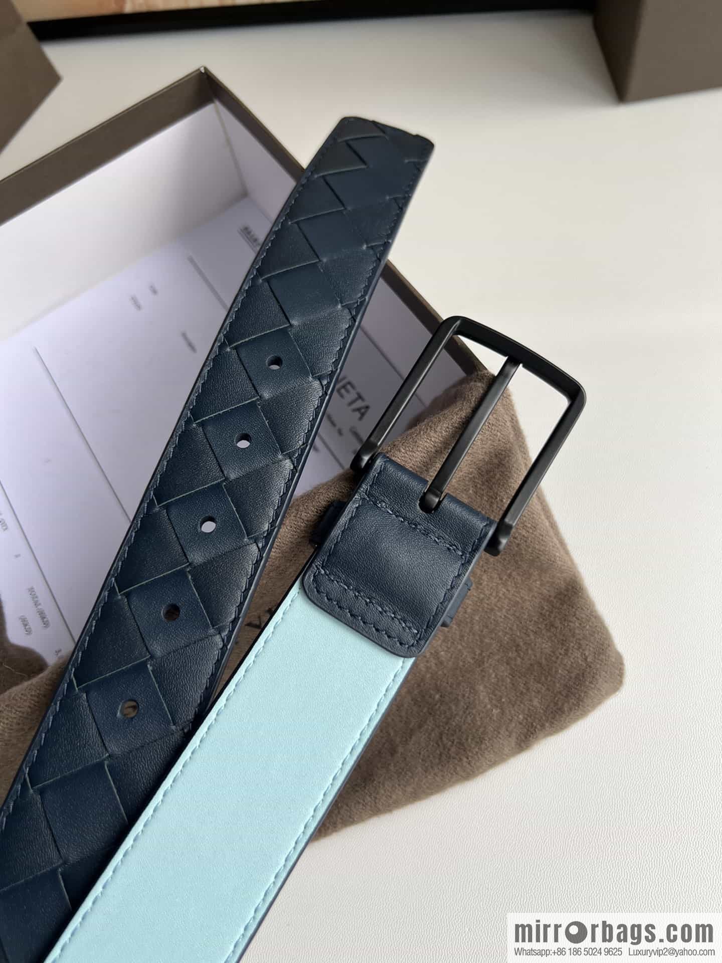 BV Baodian Replica Luxury Handbag, Handmade First Layer Cowhide Woven Men's 3.5cm Belt