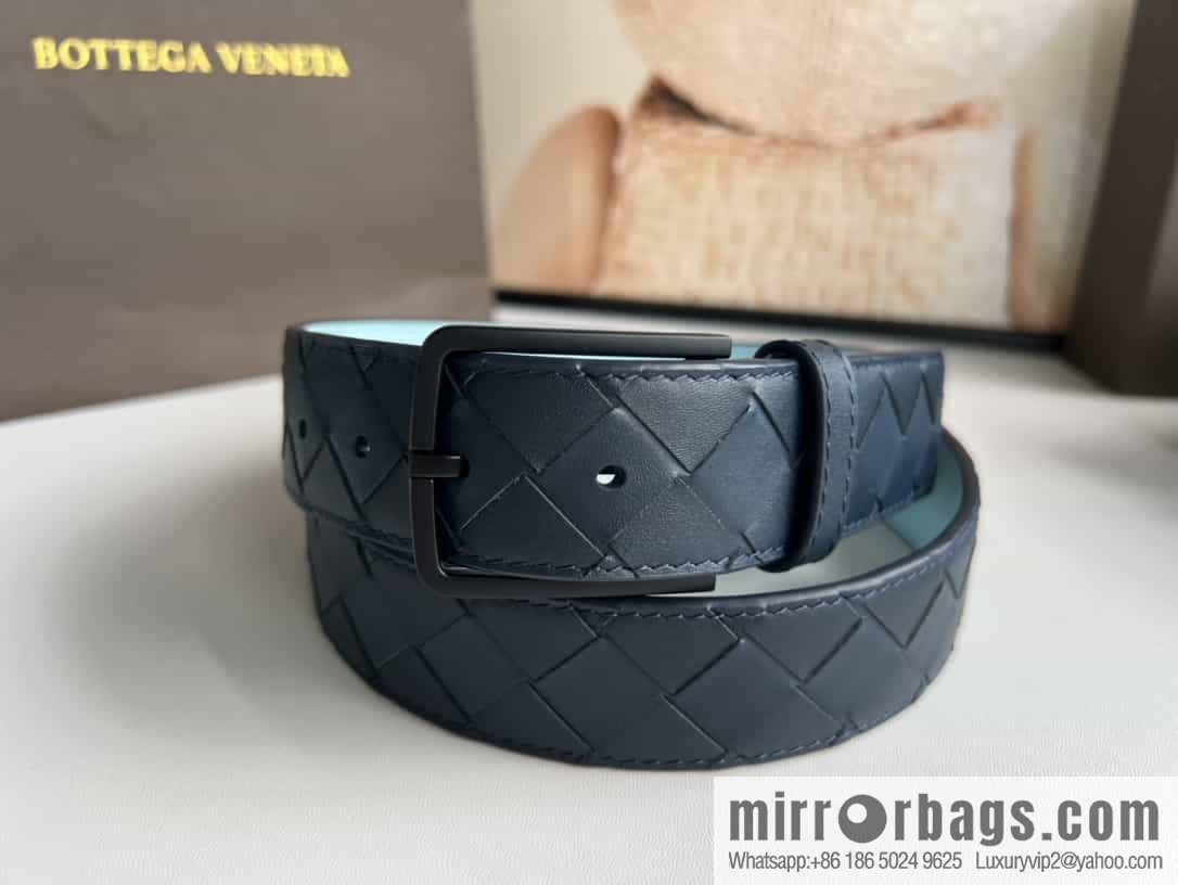 BV Baodian Replica Luxury Handbag, Handmade First Layer Cowhide Woven Men's 3.5cm Belt