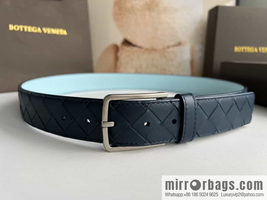 BV Baodian Replica Luxury Handbag, Handmade First Layer Cowhide Woven Men's 3.5cm Belt