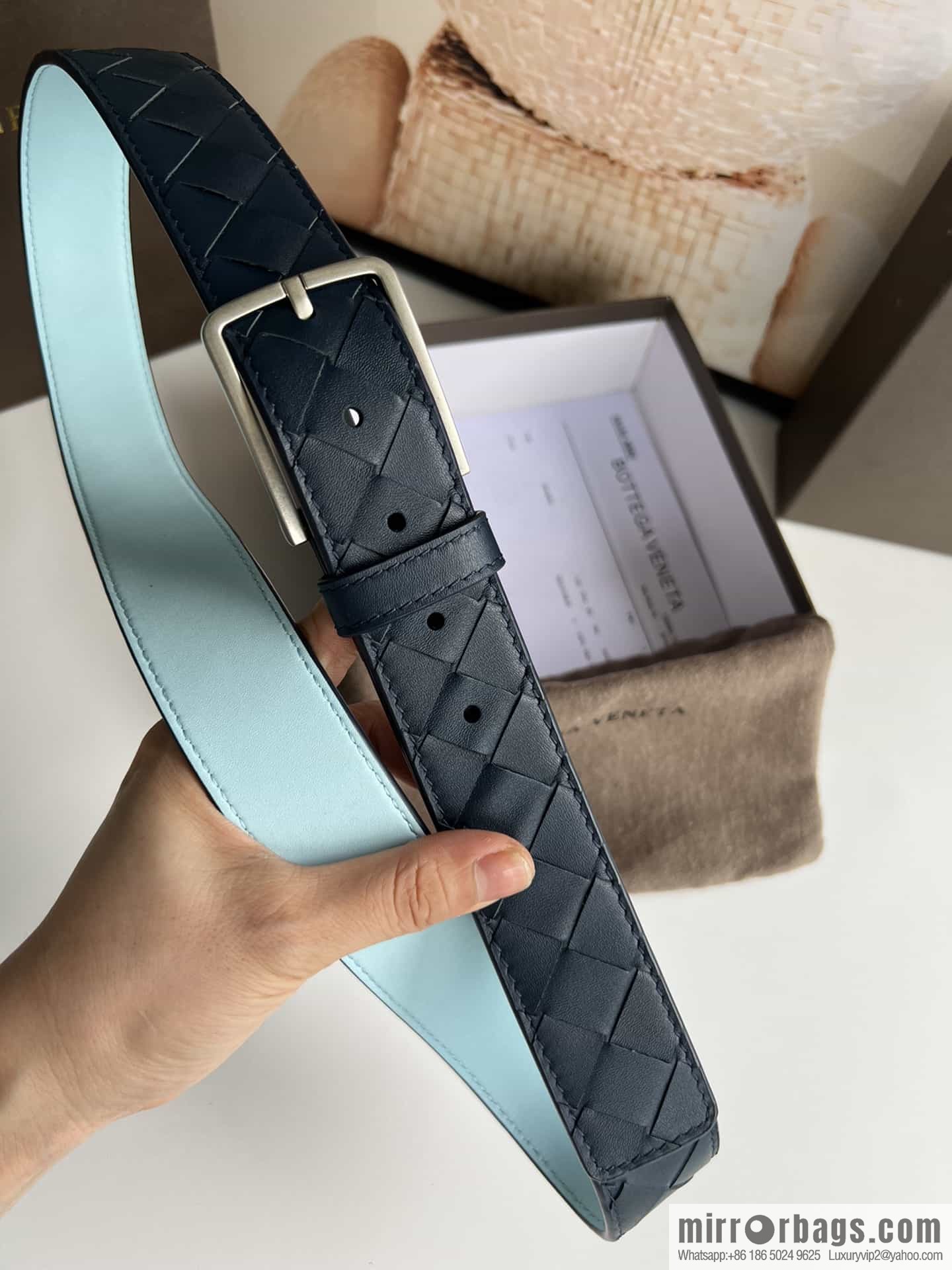 BV Baodian Replica Luxury Handbag, Handmade First Layer Cowhide Woven Men's 3.5cm Belt