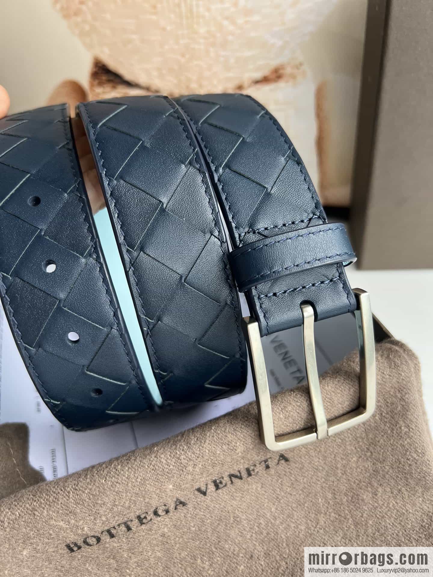 BV Baodian Replica Luxury Handbag, Handmade First Layer Cowhide Woven Men's 3.5cm Belt