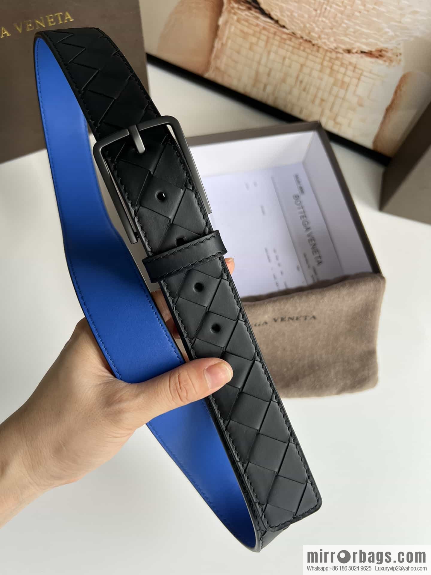 BV Baodian Replica Luxury Handbag, Handmade First Layer Cowhide Woven Men's 3.5cm Belt