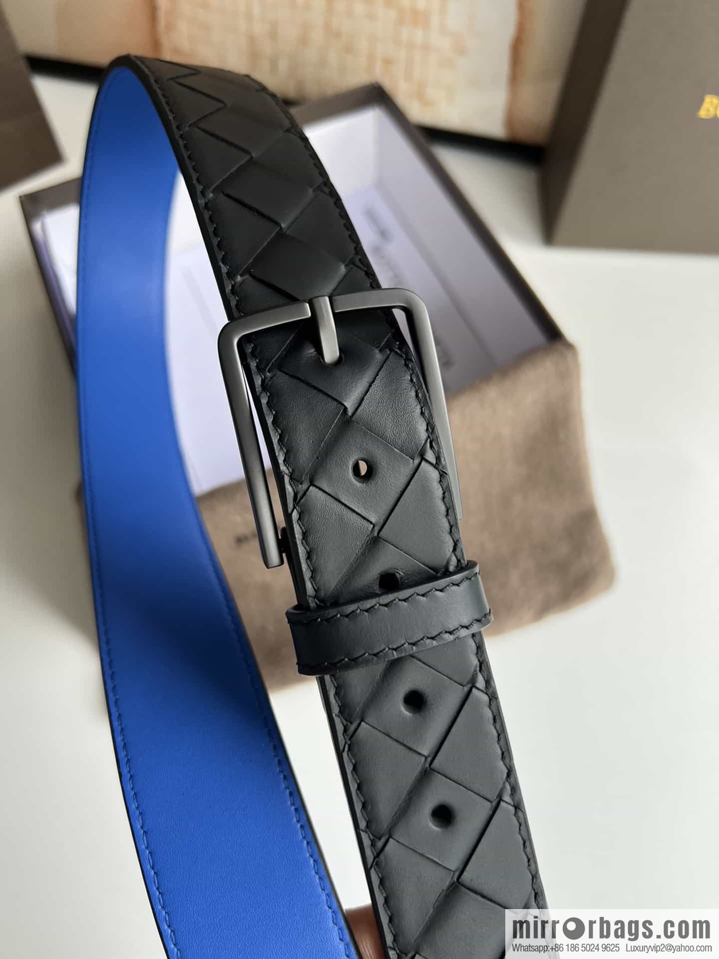 BV Baodian Replica Luxury Handbag, Handmade First Layer Cowhide Woven Men's 3.5cm Belt