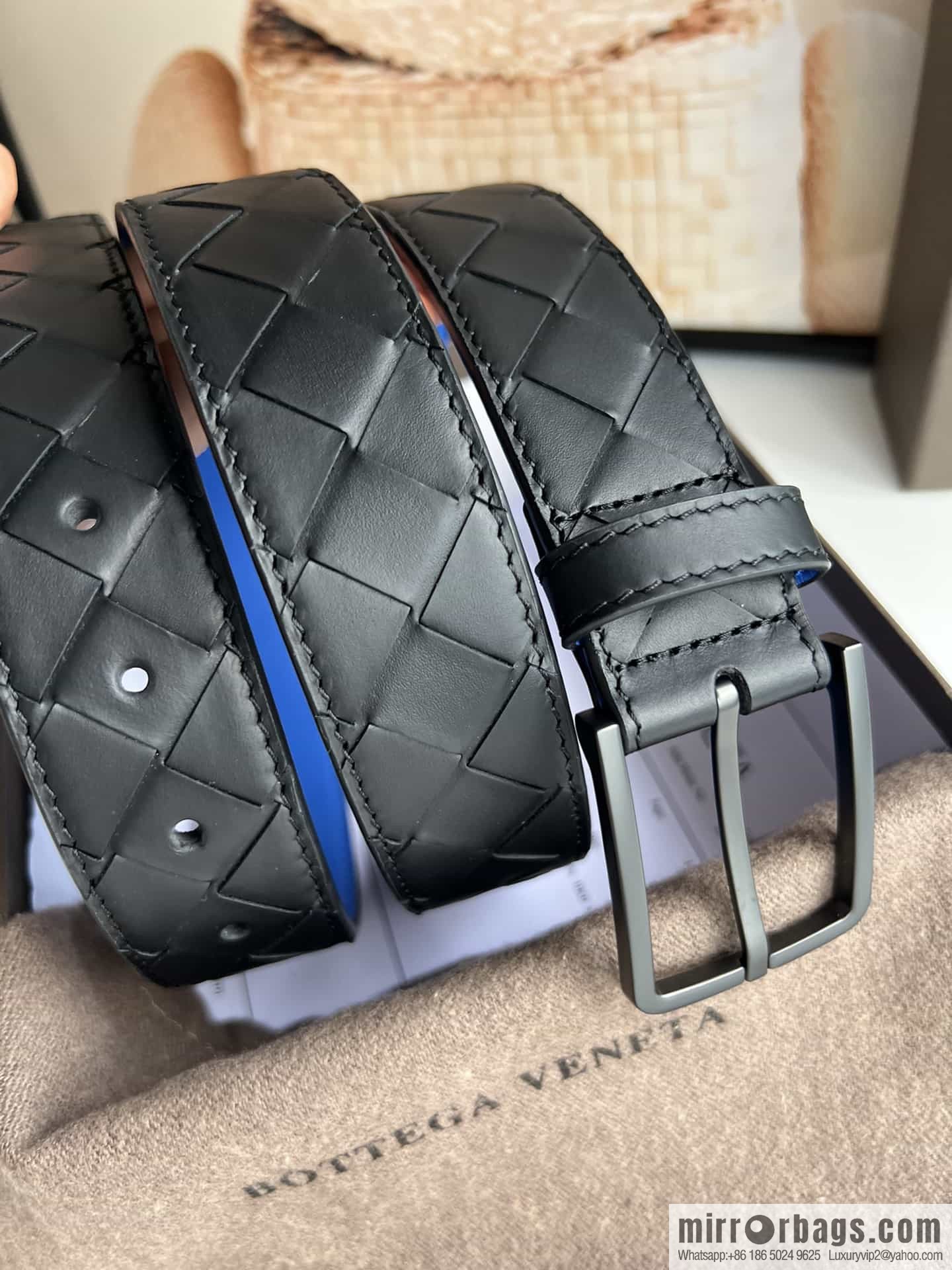 BV Baodian Replica Luxury Handbag, Handmade First Layer Cowhide Woven Men's 3.5cm Belt