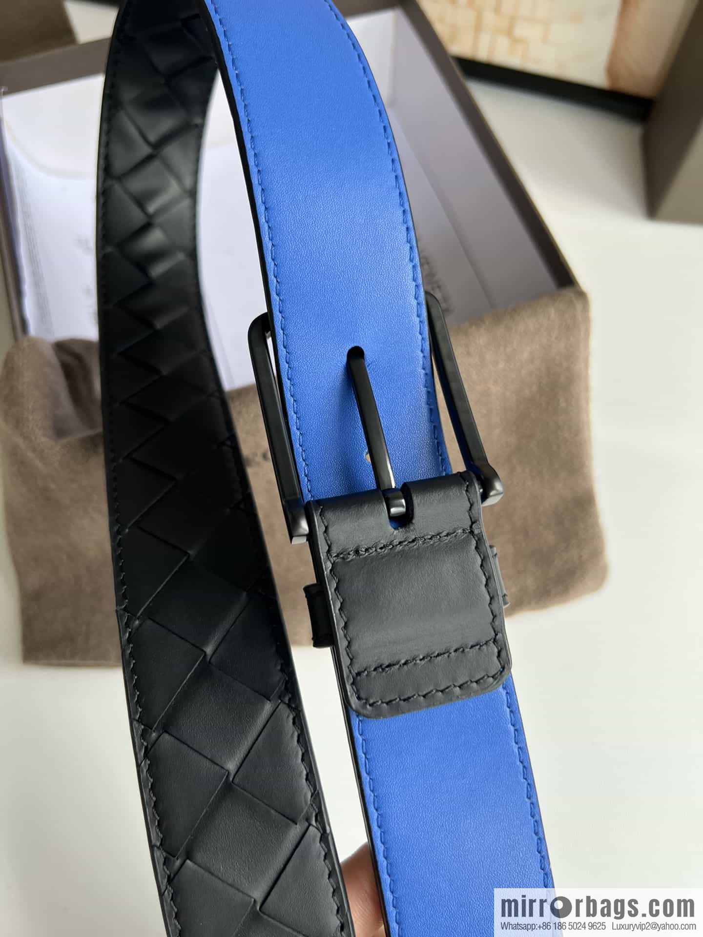 BV Baodian Replica Luxury Handbag, Handmade First Layer Cowhide Woven Men's 3.5cm Belt