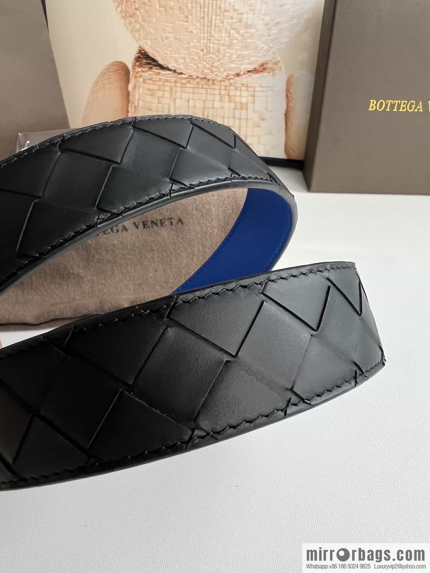 BV Baodian Replica Luxury Handbag, Handmade First Layer Cowhide Woven Men's 3.5cm Belt