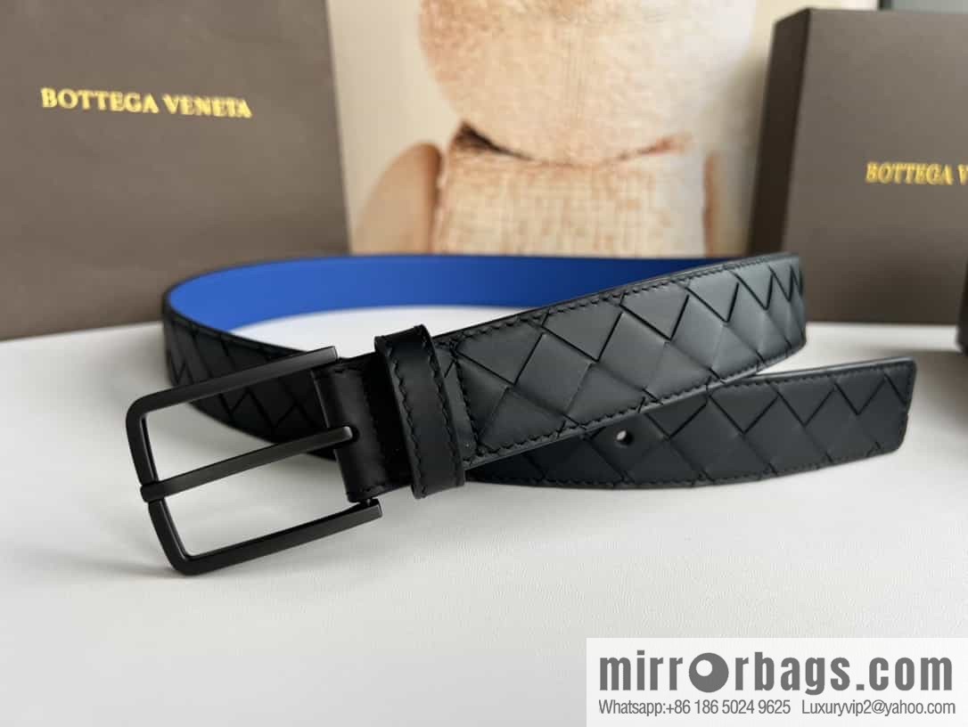 BV Baodian Replica Luxury Handbag, Handmade First Layer Cowhide Woven Men's 3.5cm Belt
