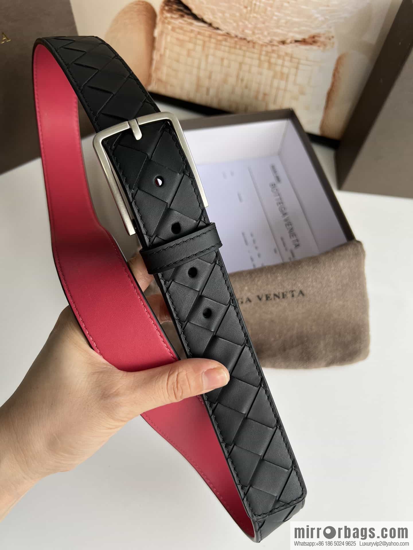 BV Baodian Replica Luxury Handbag, Handmade First Layer Cowhide Woven Men's 3.5cm Belt