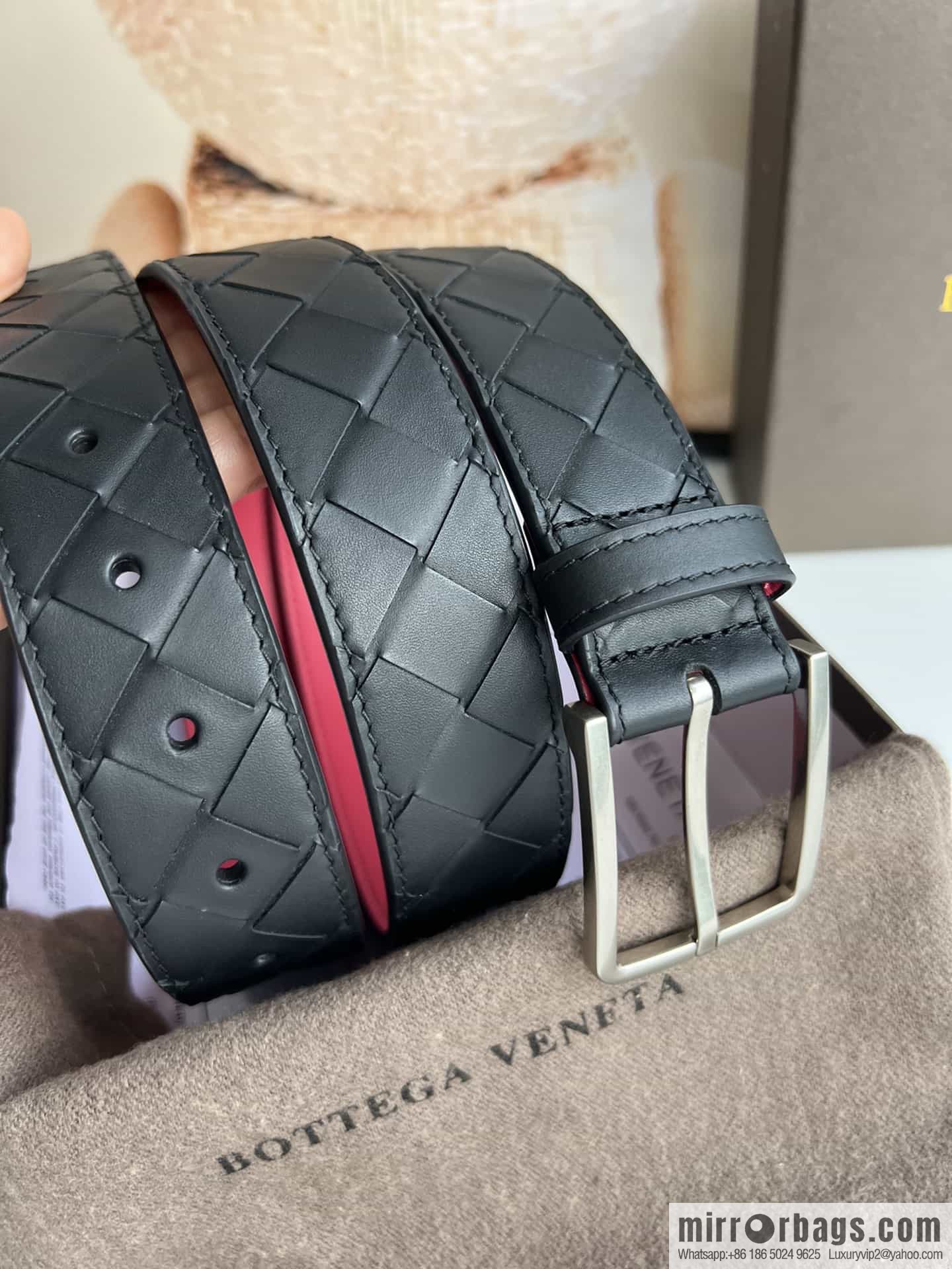 BV Baodian Replica Luxury Handbag, Handmade First Layer Cowhide Woven Men's 3.5cm Belt