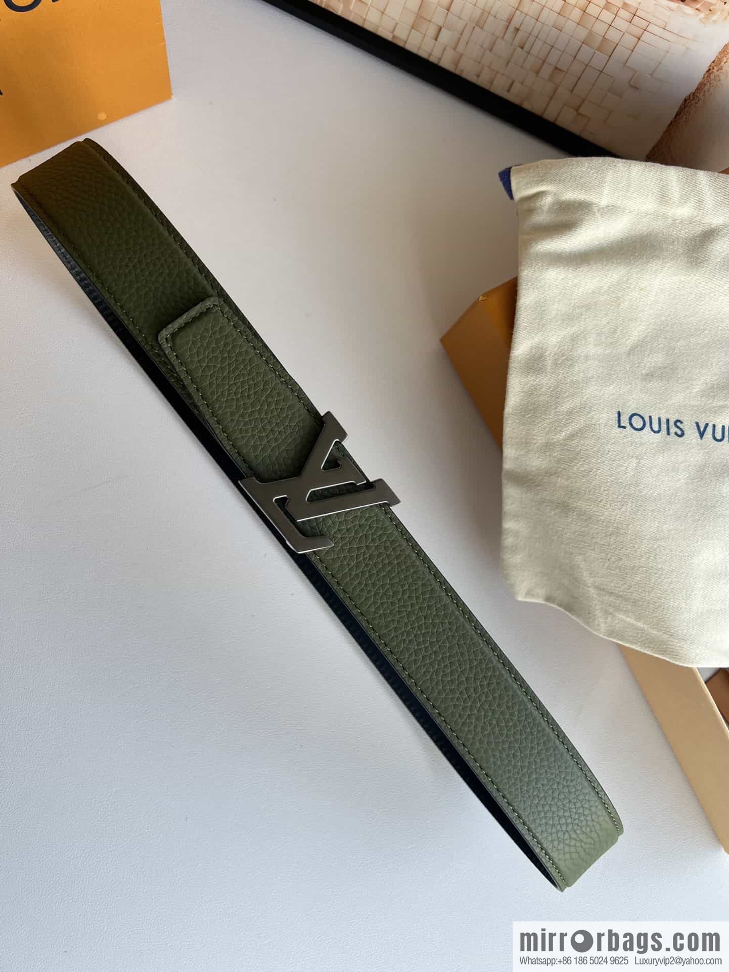 LV/Louis Vuitton Heritagex Double Sided Belt Select Grain Leather Belt 35mm
