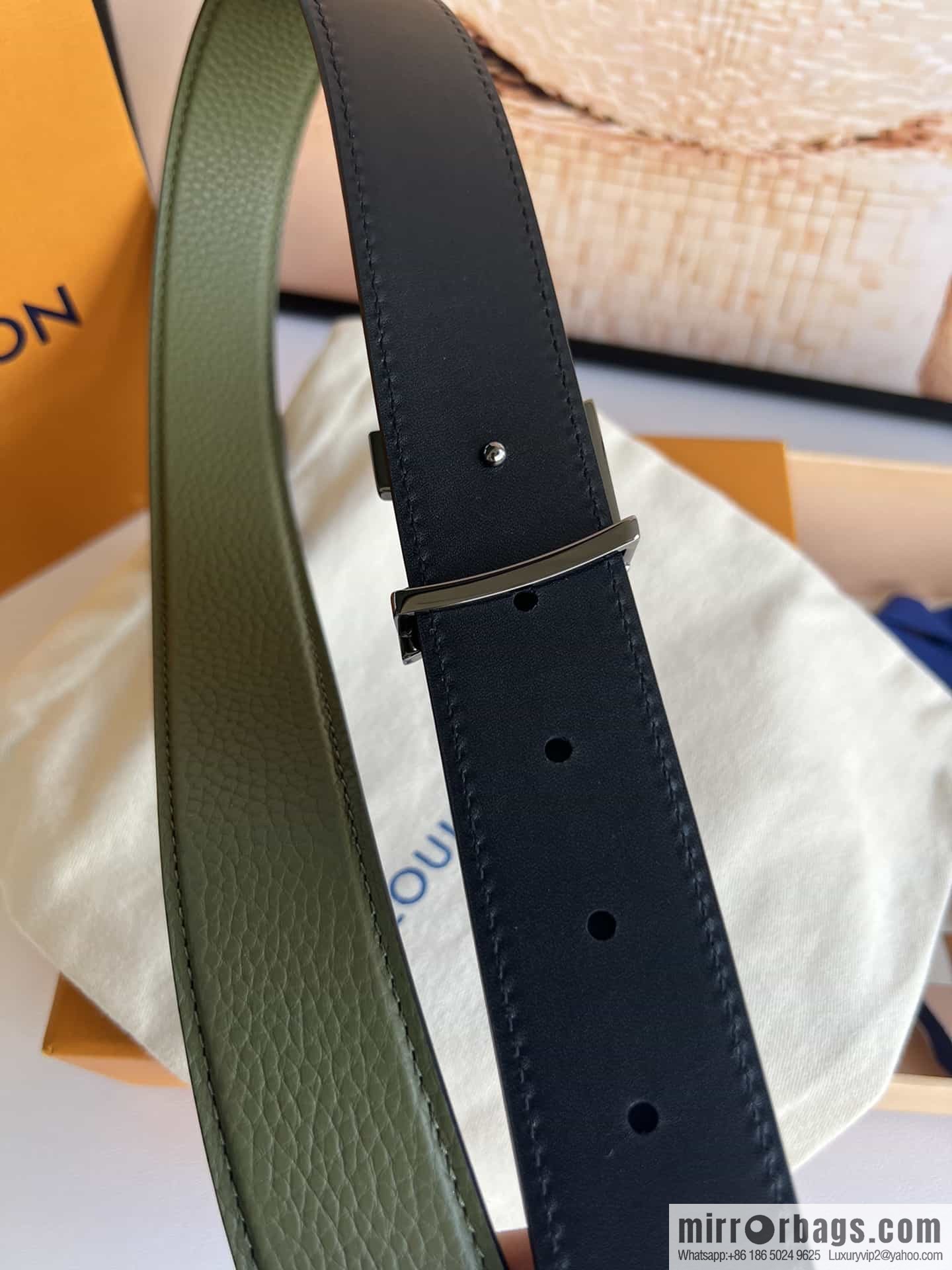 LV/Louis Vuitton Heritagex Double Sided Belt Select Grain Leather Belt 35mm