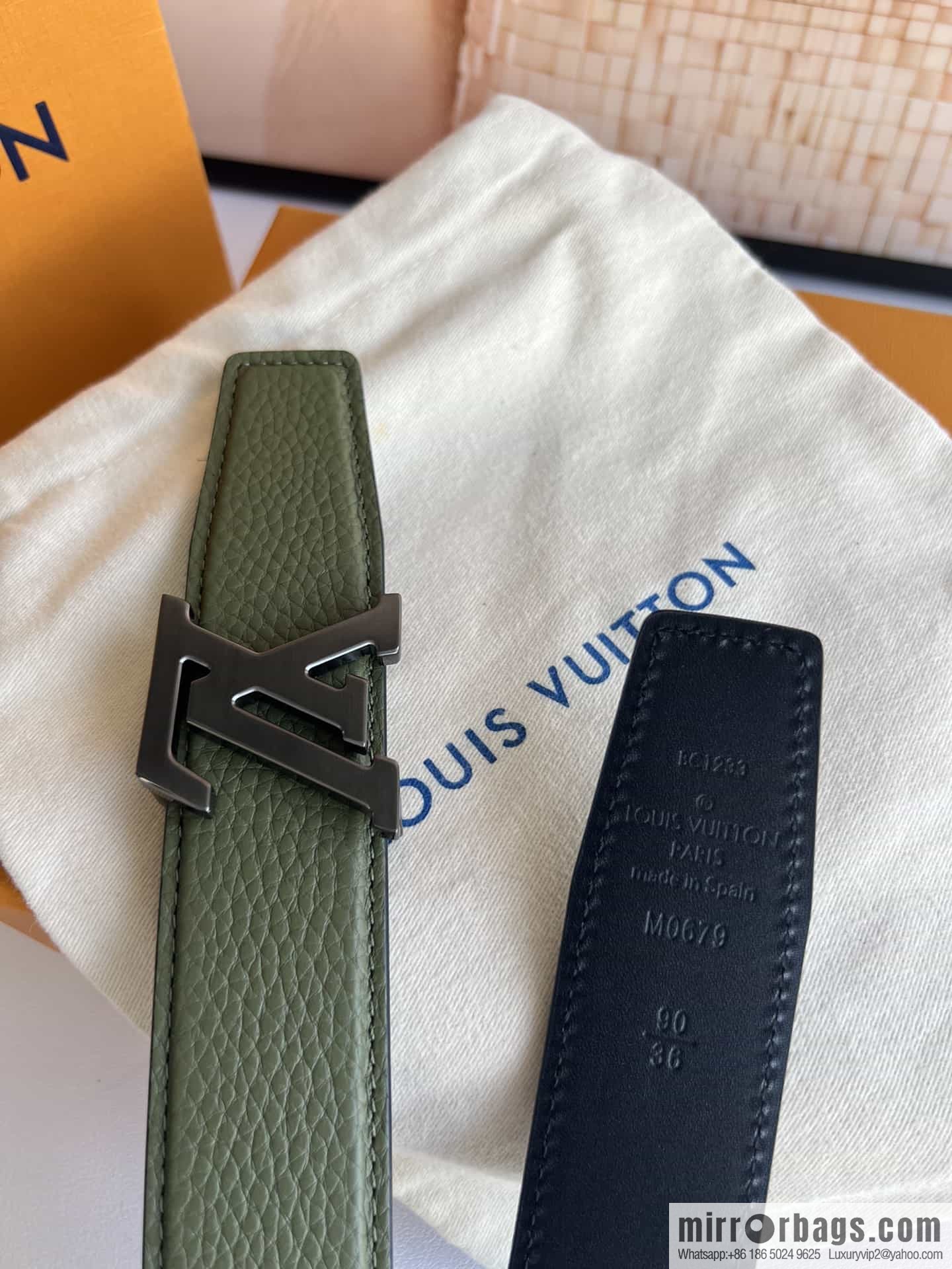 LV/Louis Vuitton Heritagex Double Sided Belt Select Grain Leather Belt 35mm