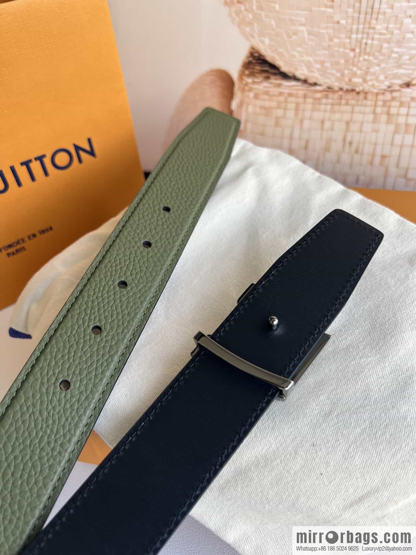 LV/Louis Vuitton Heritagex Double Sided Belt Select Grain Leather Belt 35mm