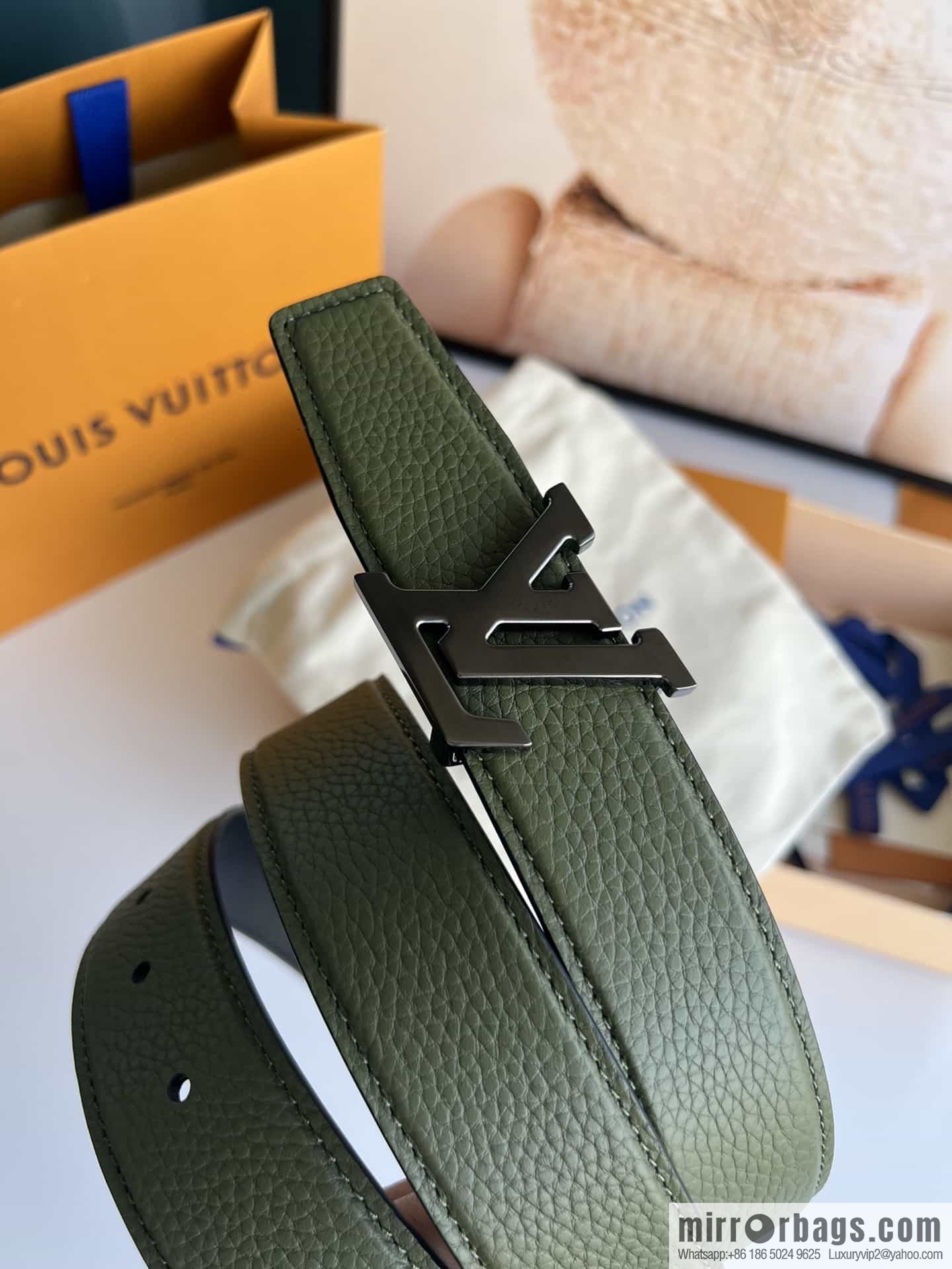 LV/Louis Vuitton Heritagex Double Sided Belt Select Grain Leather Belt 35mm