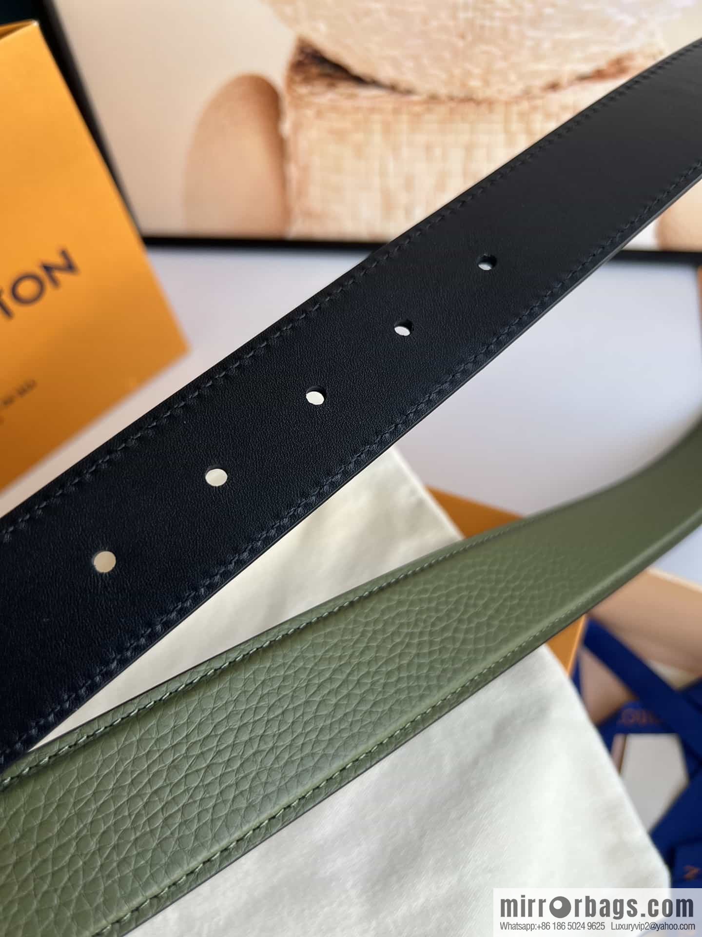 LV/Louis Vuitton Heritagex Double Sided Belt Select Grain Leather Belt 35mm