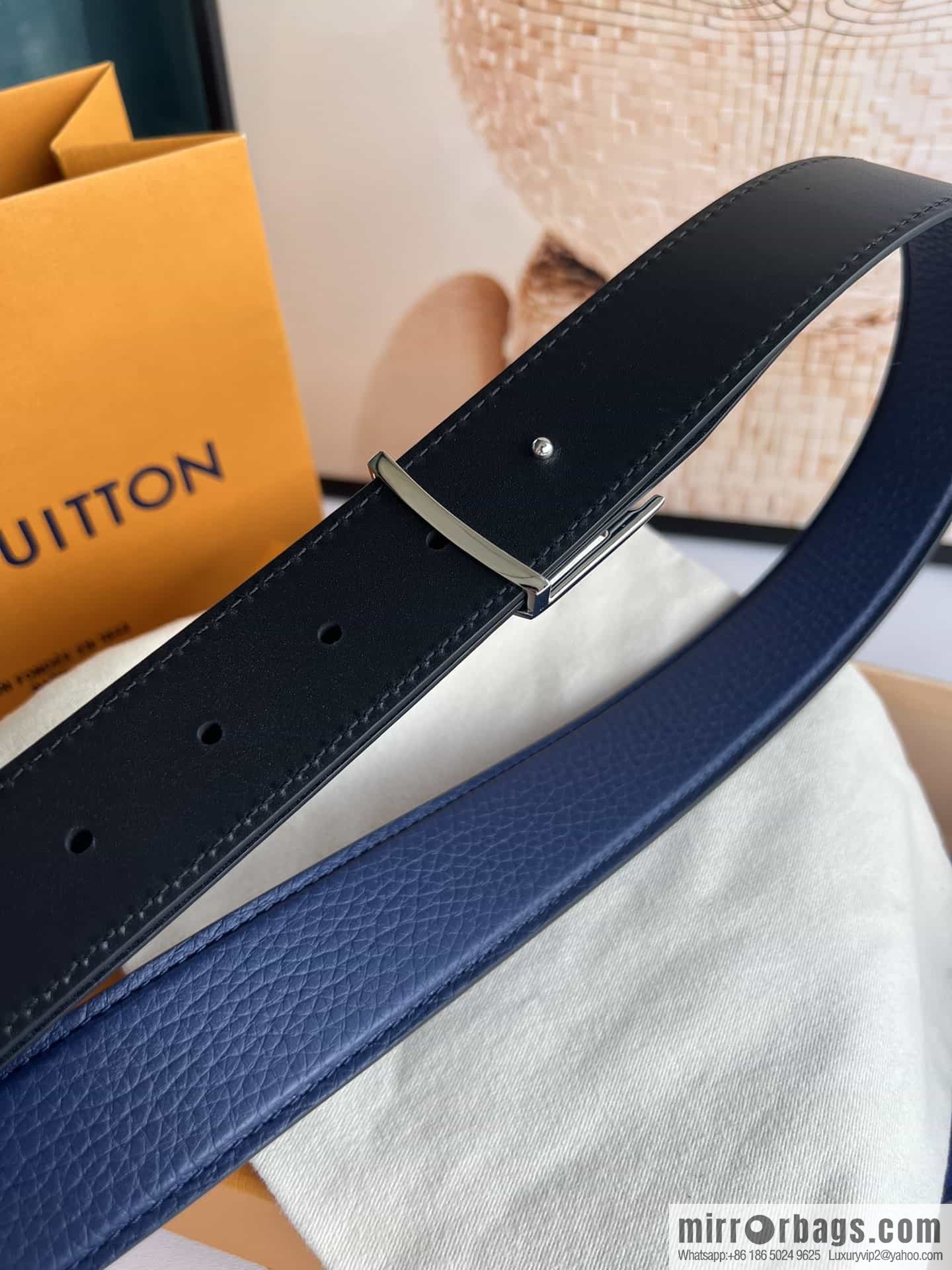 LV/Louis Vuitton Heritagex Double Sided Belt Select Grain Leather Belt 35mm