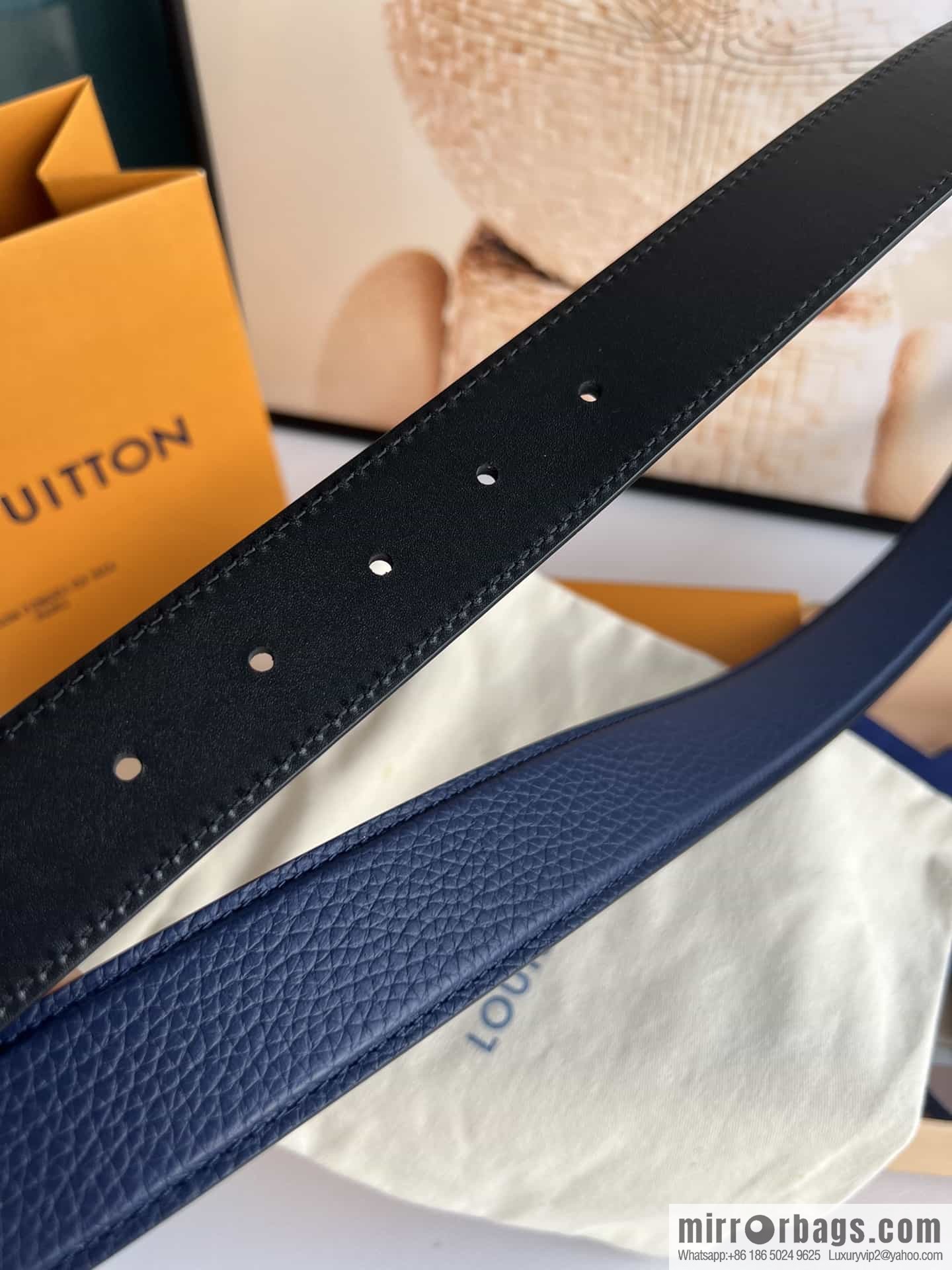 LV/Louis Vuitton Heritagex Double Sided Belt Select Grain Leather Belt 35mm