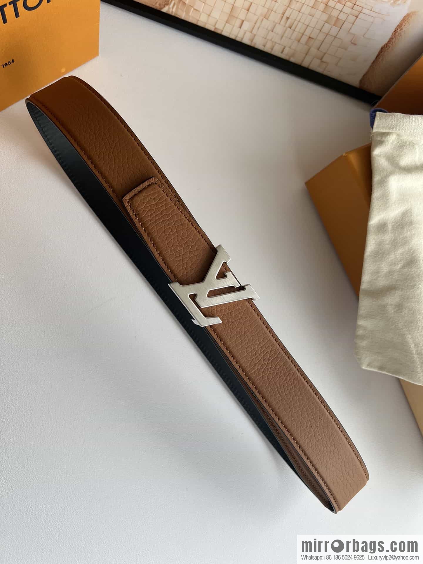 LV/Louis Vuitton Heritagex Double Sided Belt Select Grain Leather Belt 35mm