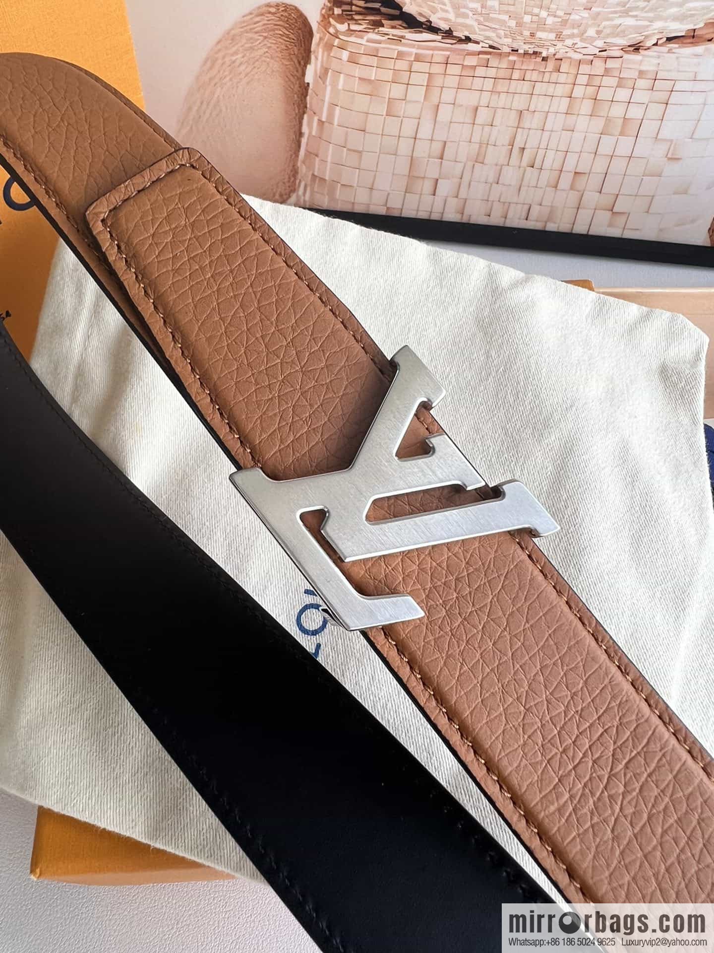 LV/Louis Vuitton Heritagex Double Sided Belt Select Grain Leather Belt 35mm