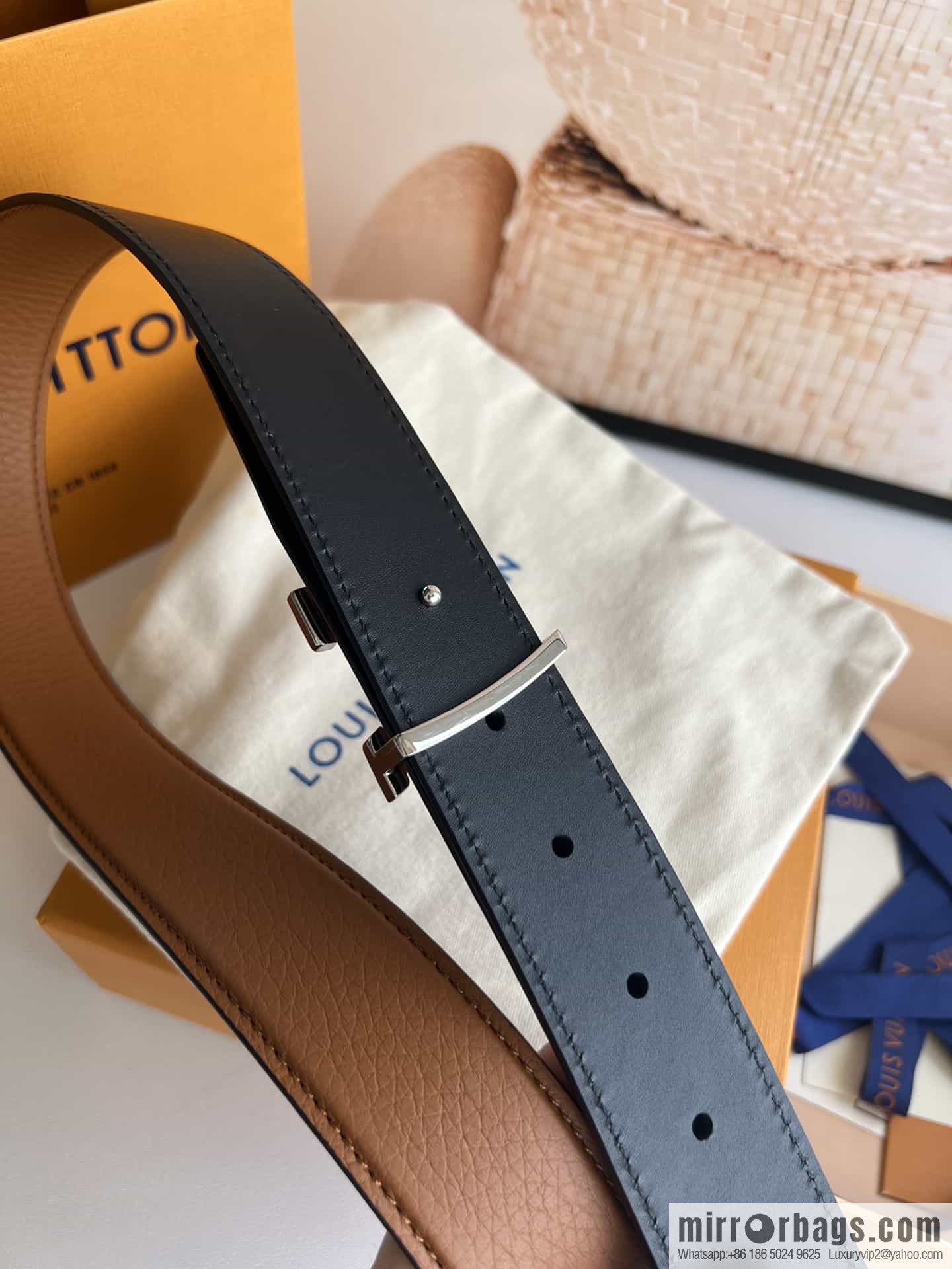 LV/Louis Vuitton Heritagex Double Sided Belt Select Grain Leather Belt 35mm