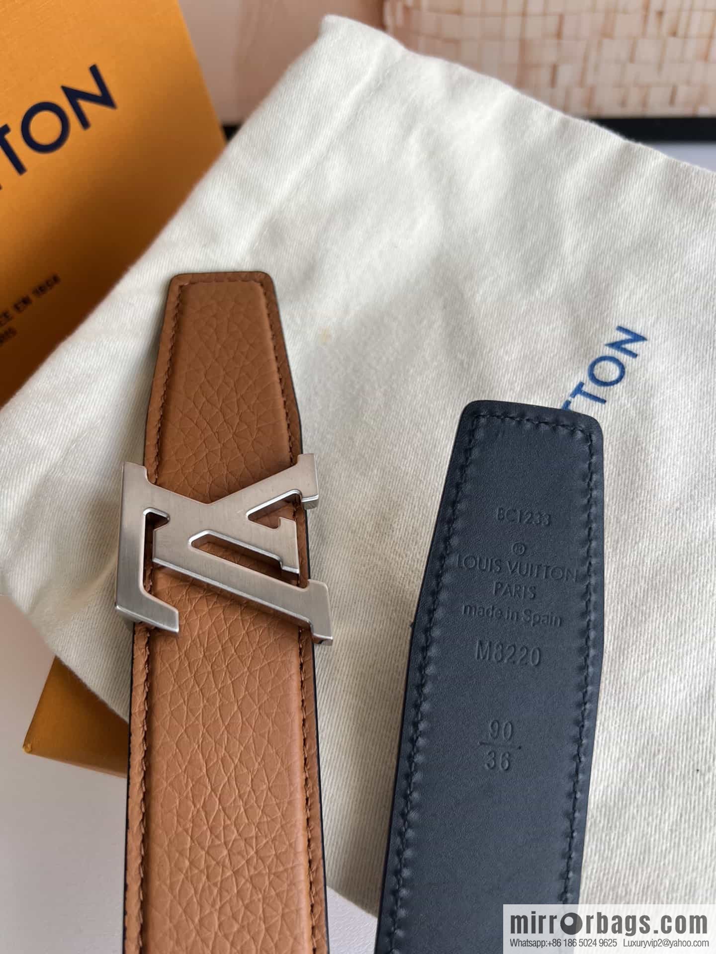 LV/Louis Vuitton Heritagex Double Sided Belt Select Grain Leather Belt 35mm