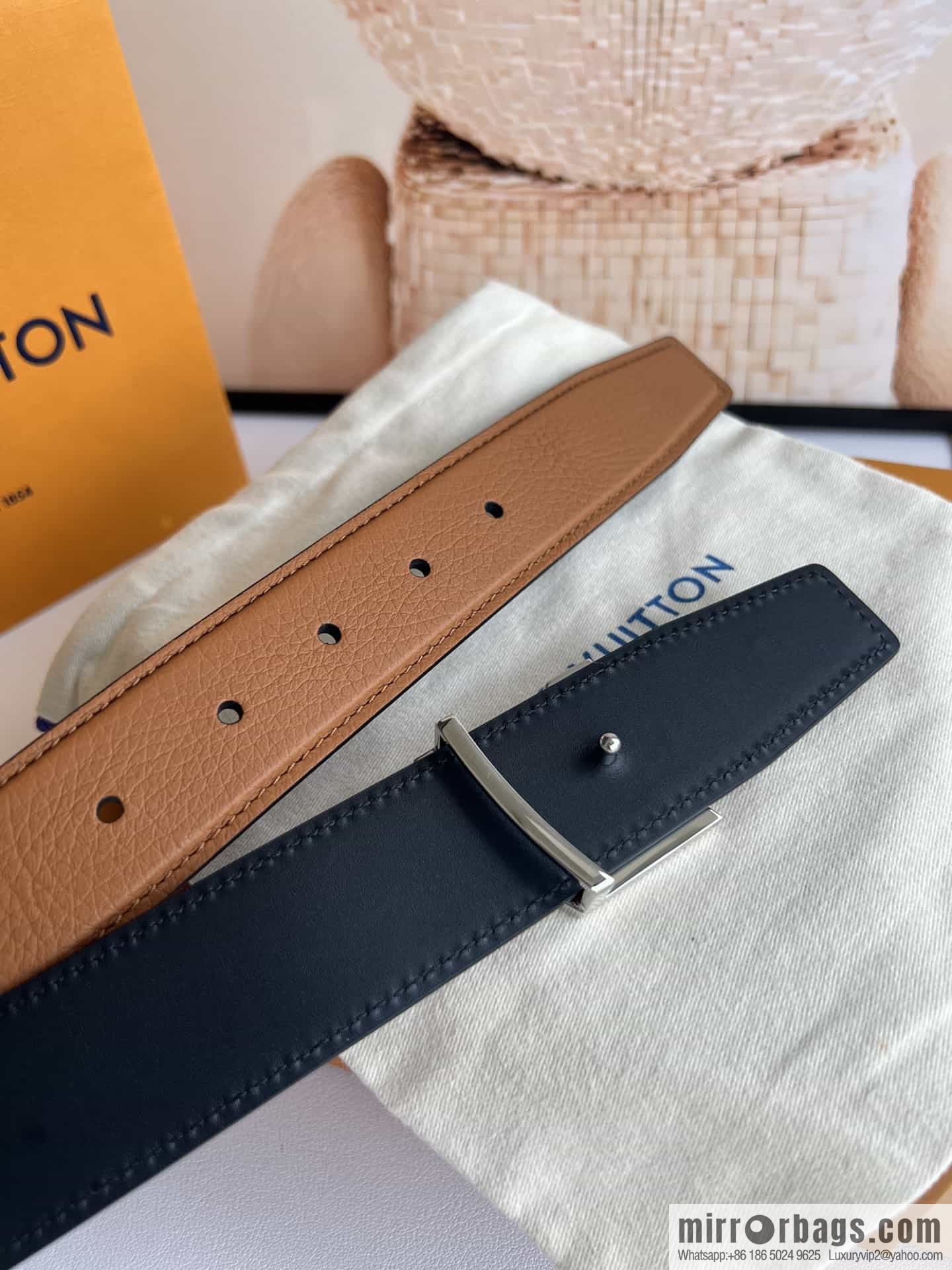 LV/Louis Vuitton Heritagex Double Sided Belt Select Grain Leather Belt 35mm