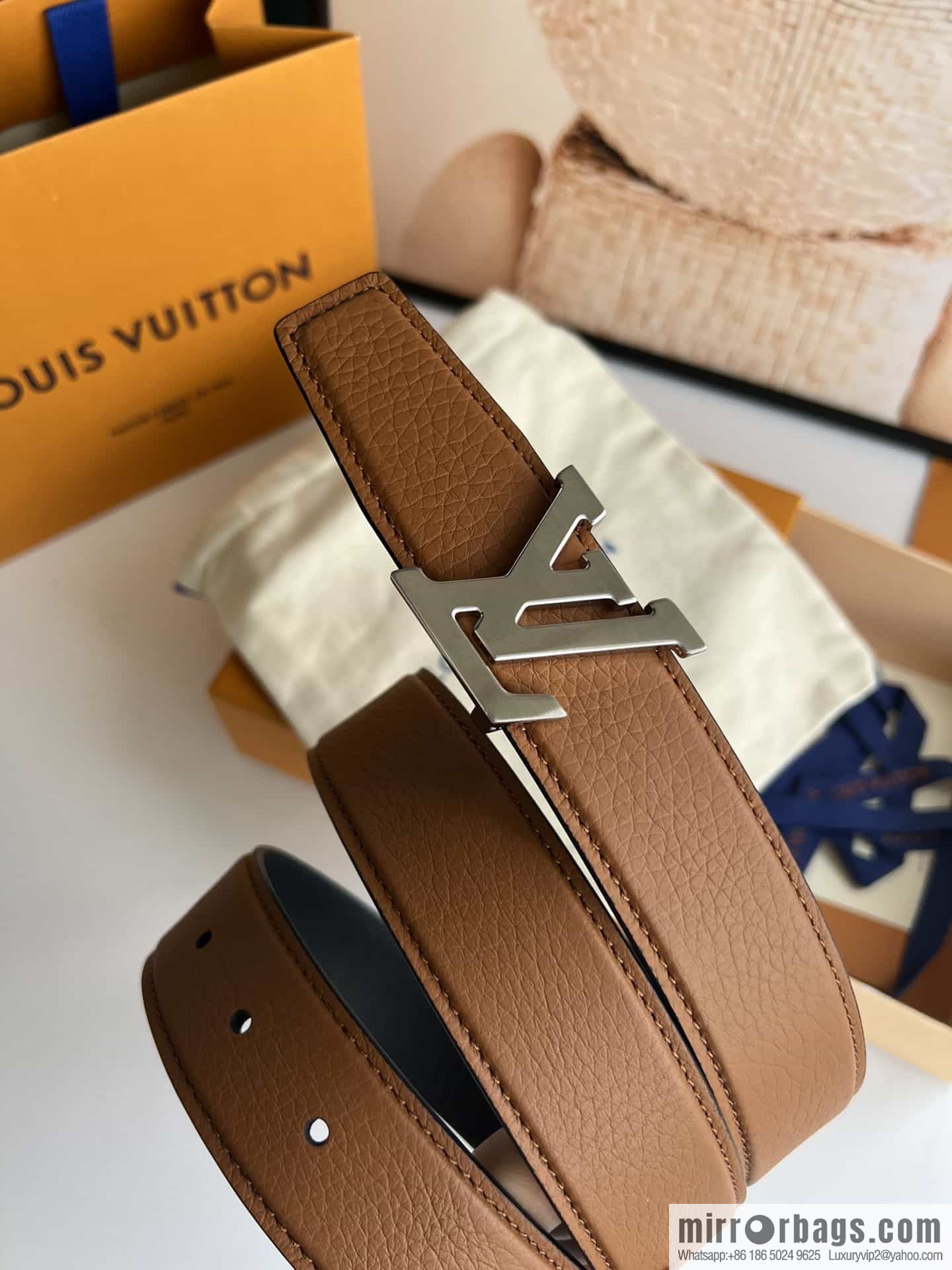 LV/Louis Vuitton Heritagex Double Sided Belt Select Grain Leather Belt 35mm