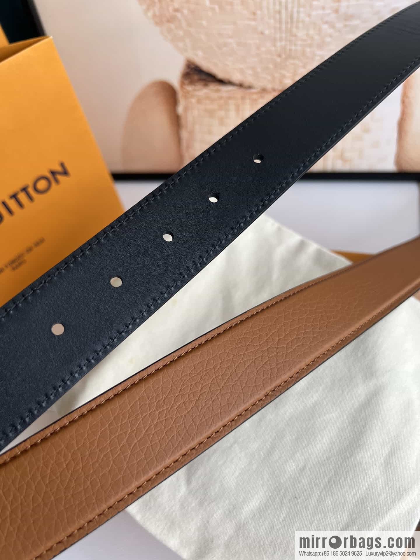 LV/Louis Vuitton Heritagex Double Sided Belt Select Grain Leather Belt 35mm