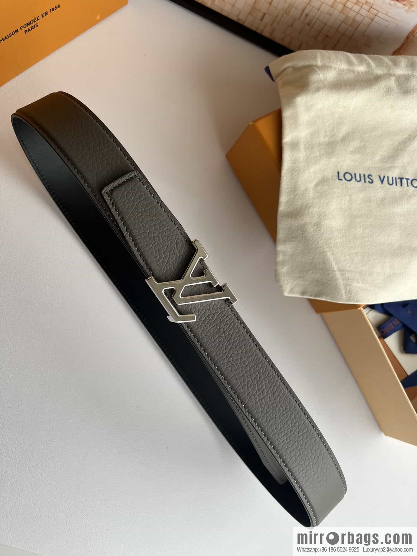 LV/Louis Vuitton Heritagex Double Sided Belt Select Grain Leather Belt 35mm