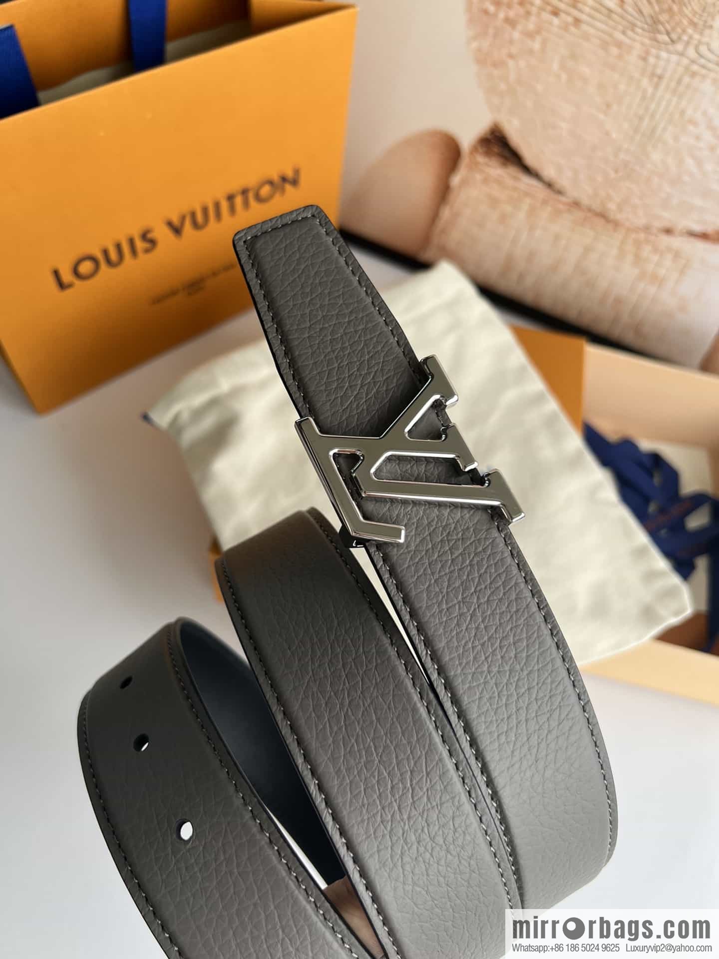 LV/Louis Vuitton Heritagex Double Sided Belt Select Grain Leather Belt 35mm