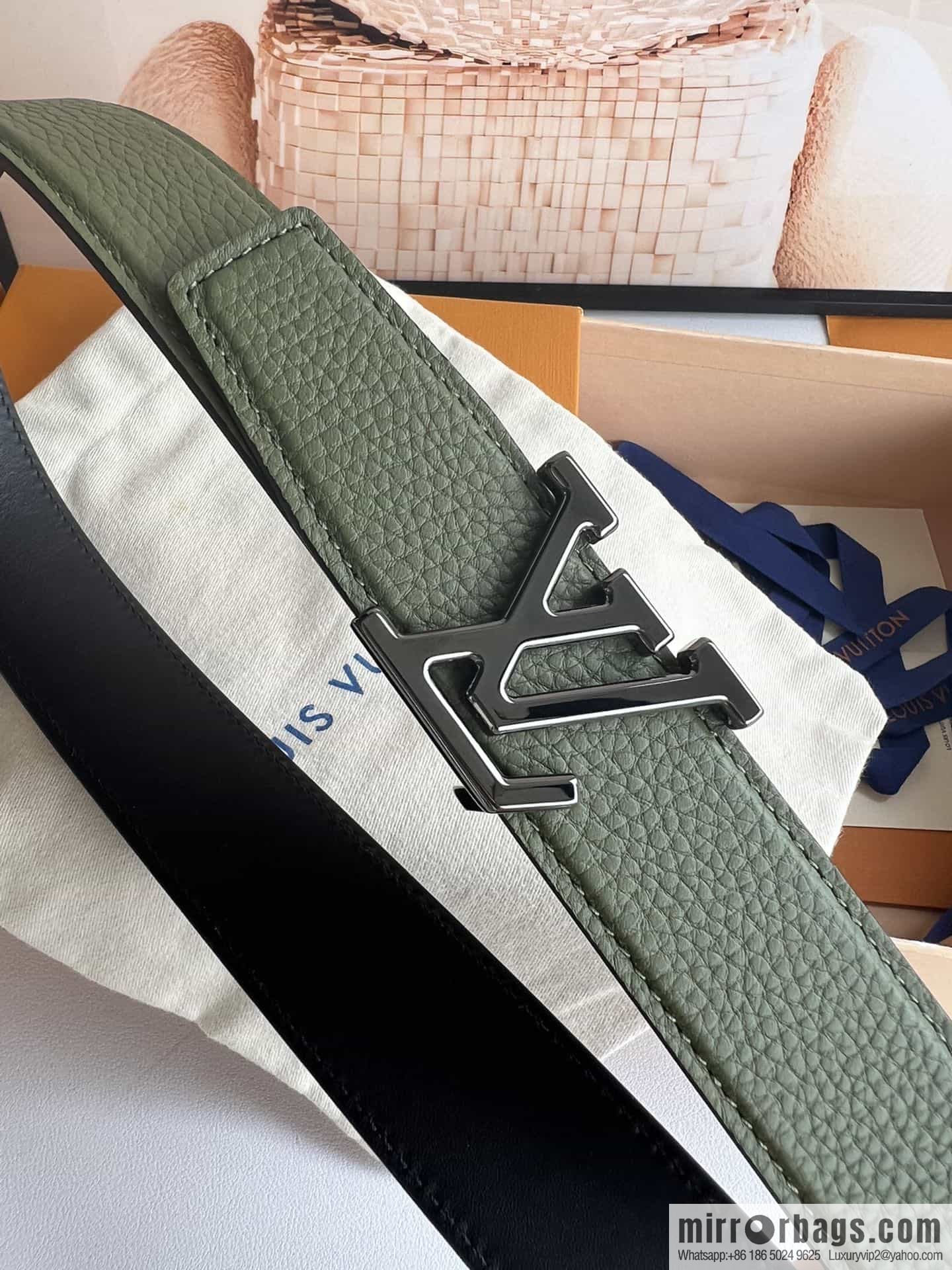 LV/Louis Vuitton Heritagex Double Sided Belt Select Grain Leather Belt 35mm