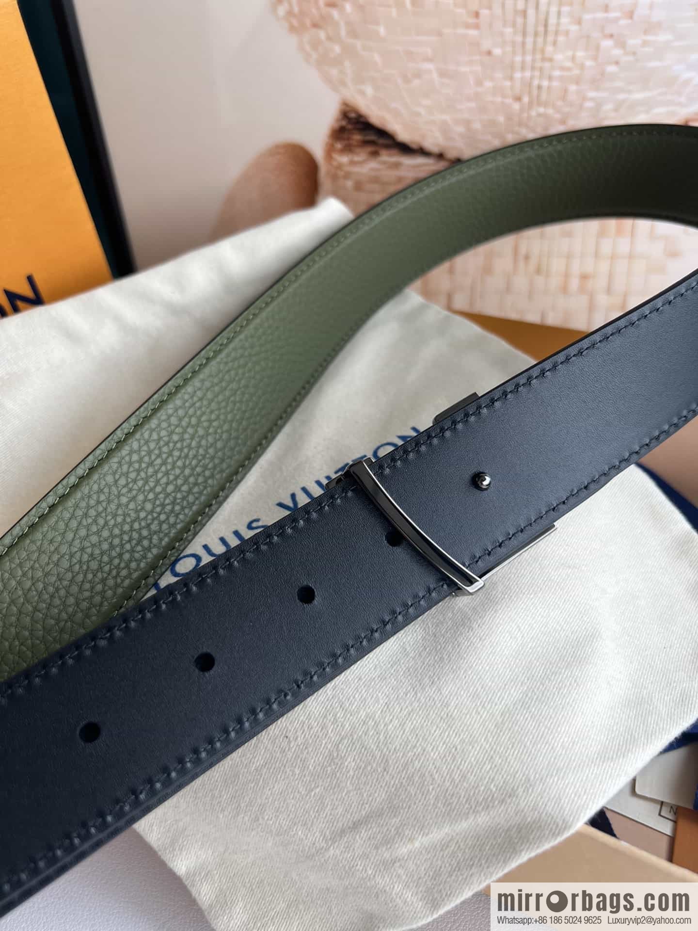 LV/Louis Vuitton Heritagex Double Sided Belt Select Grain Leather Belt 35mm