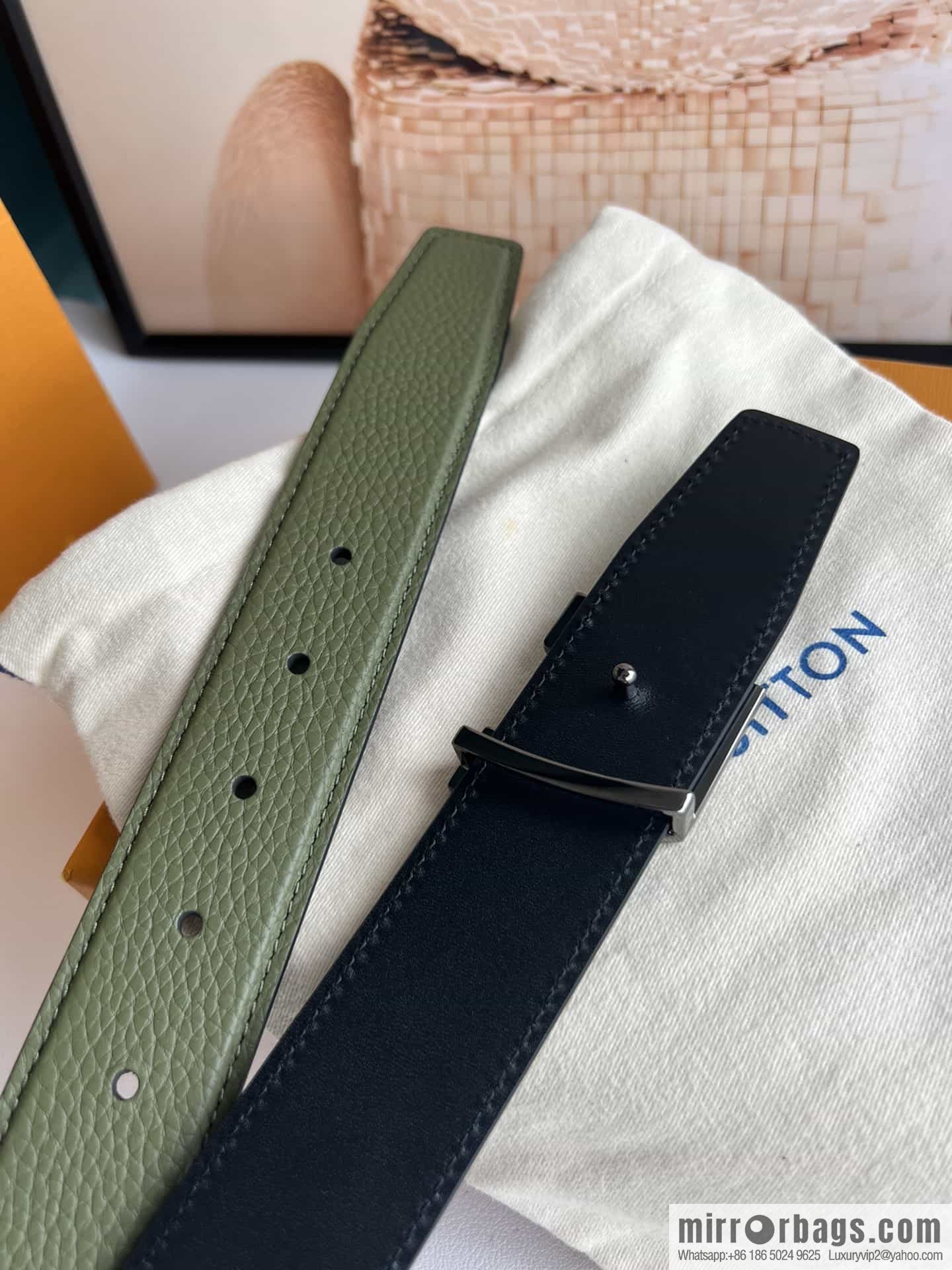 LV/Louis Vuitton Heritagex Double Sided Belt Select Grain Leather Belt 35mm