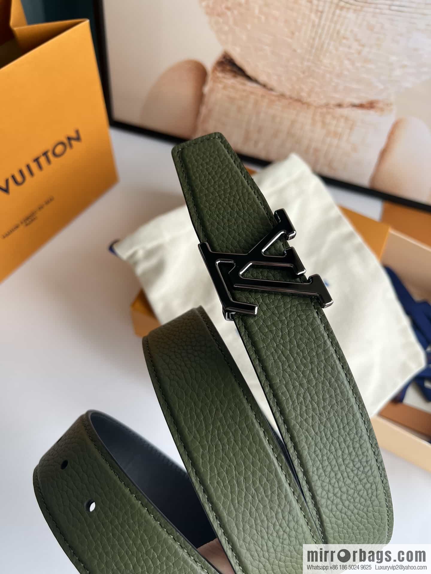 LV/Louis Vuitton Heritagex Double Sided Belt Select Grain Leather Belt 35mm