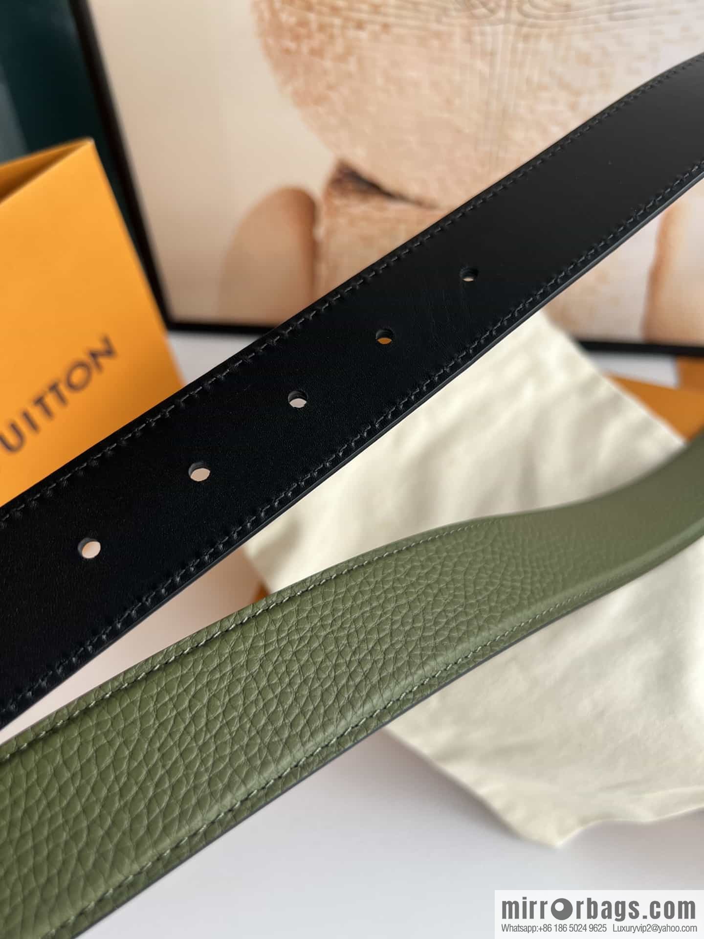 LV/Louis Vuitton Heritagex Double Sided Belt Select Grain Leather Belt 35mm