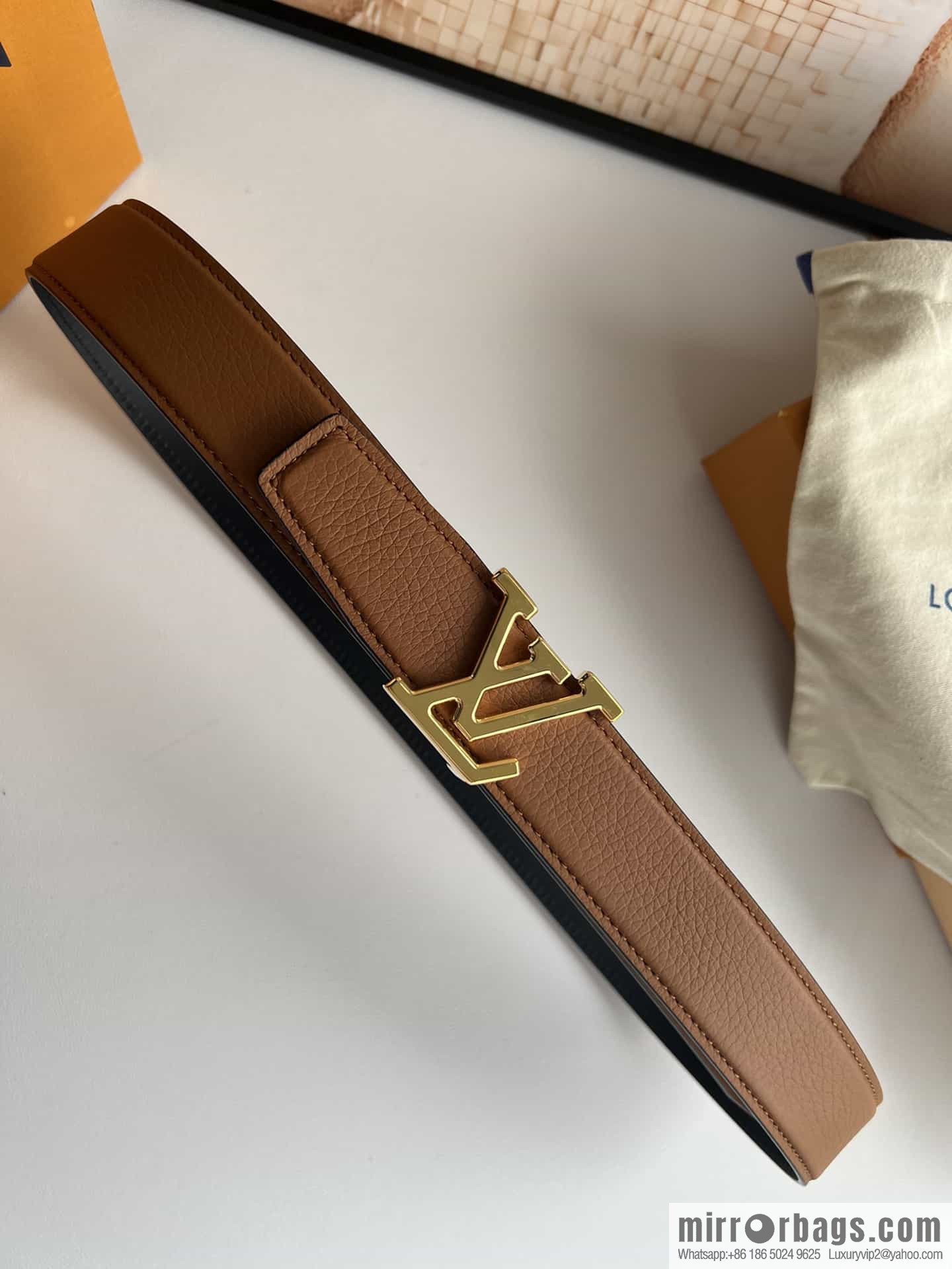 LV/Louis Vuitton Heritagex Double Sided Belt Select Grain Leather Belt 35mm