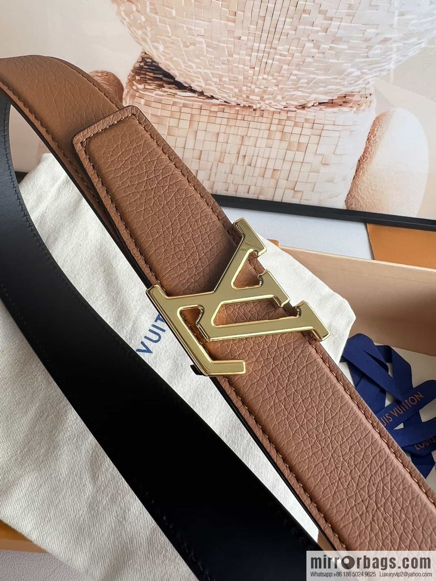 LV/Louis Vuitton Heritagex Double Sided Belt Select Grain Leather Belt 35mm