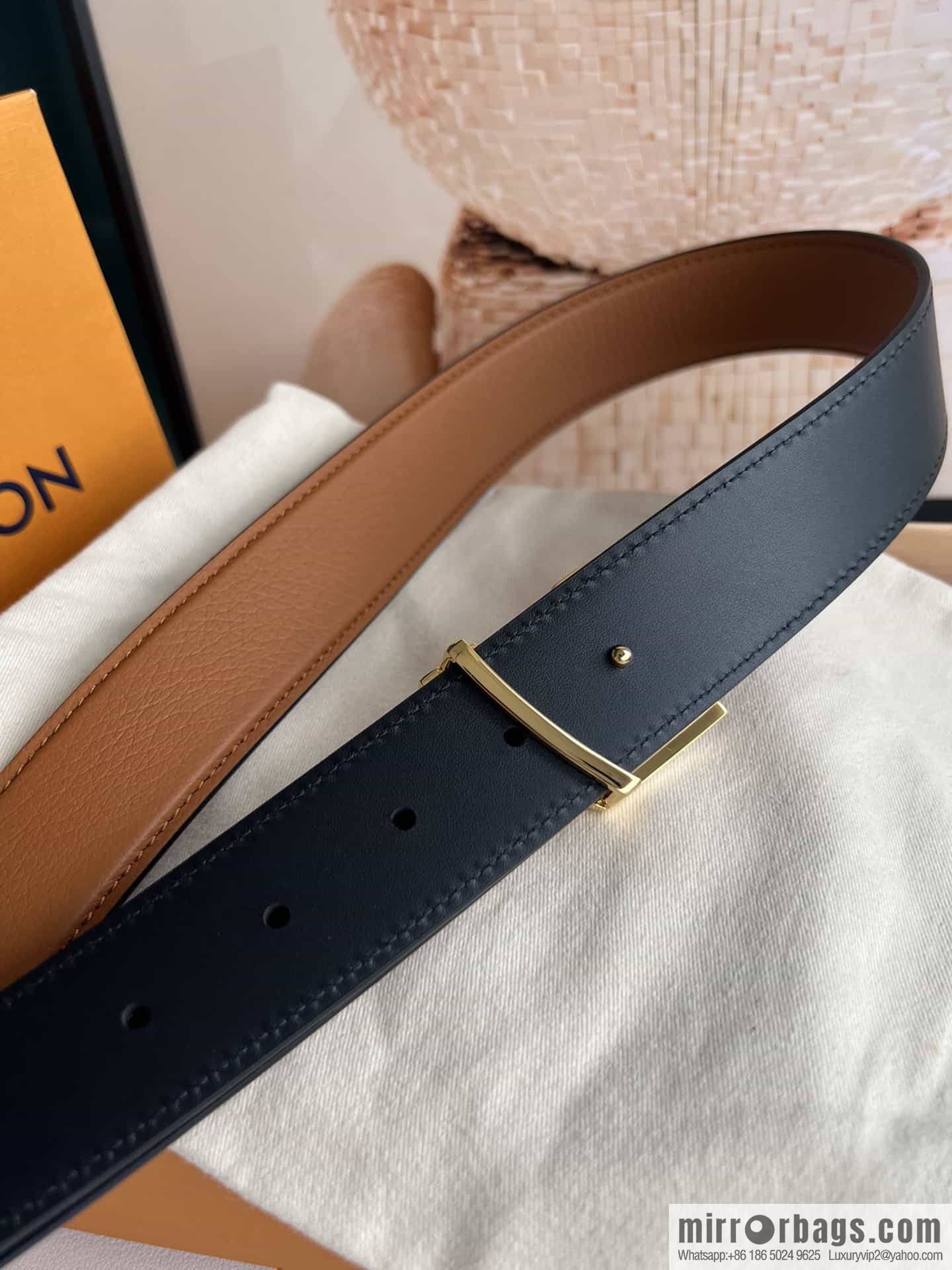 LV/Louis Vuitton Heritagex Double Sided Belt Select Grain Leather Belt 35mm