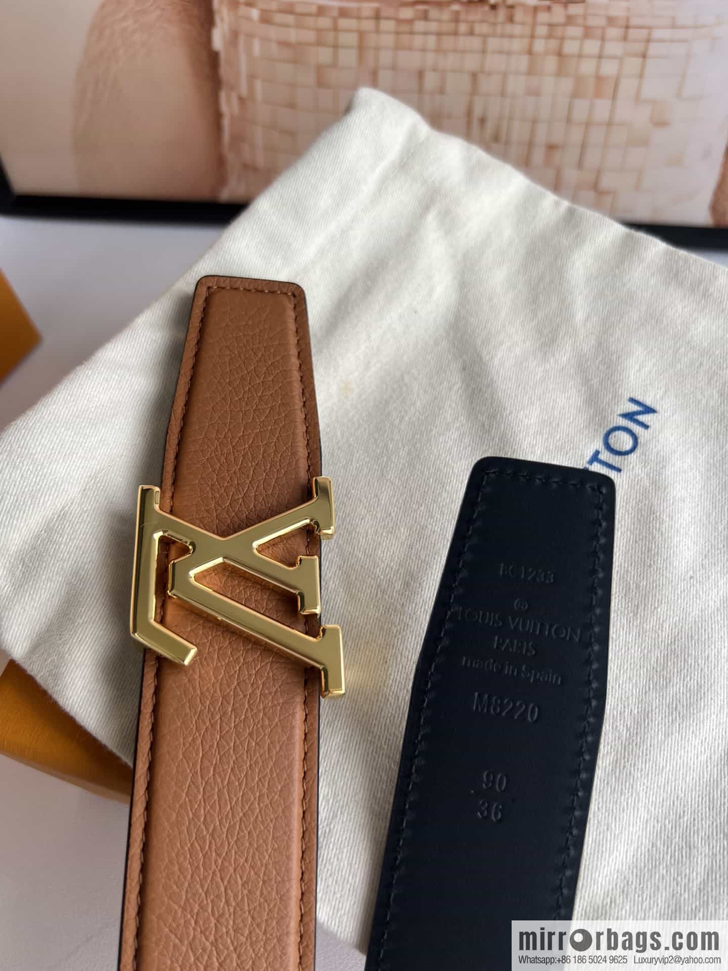 LV/Louis Vuitton Heritagex Double Sided Belt Select Grain Leather Belt 35mm