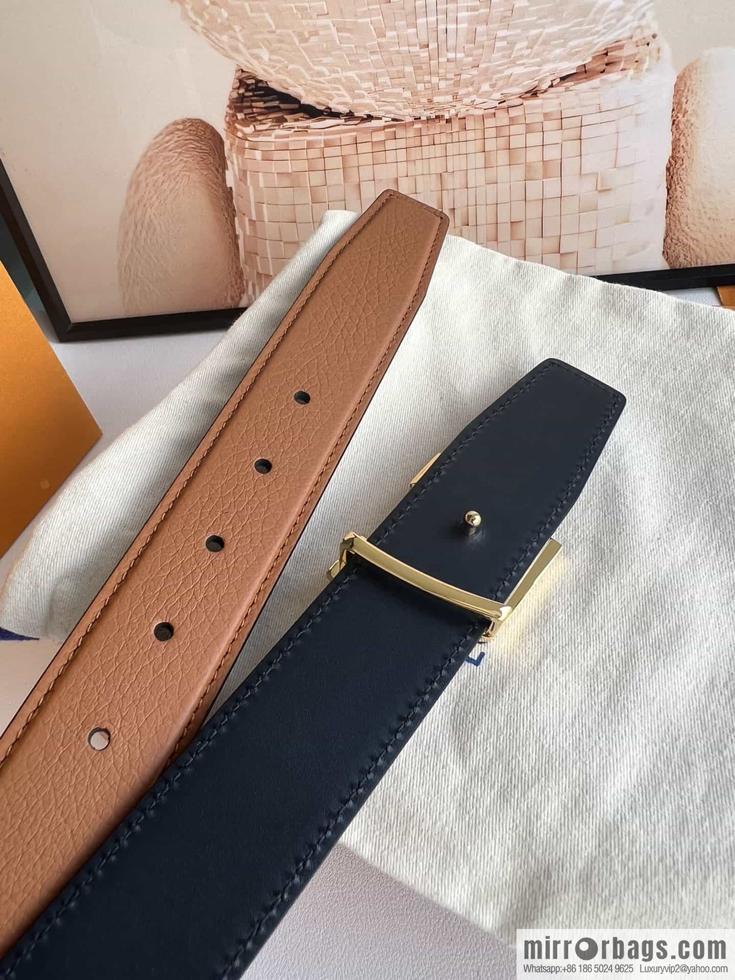 LV/Louis Vuitton Heritagex Double Sided Belt Select Grain Leather Belt 35mm