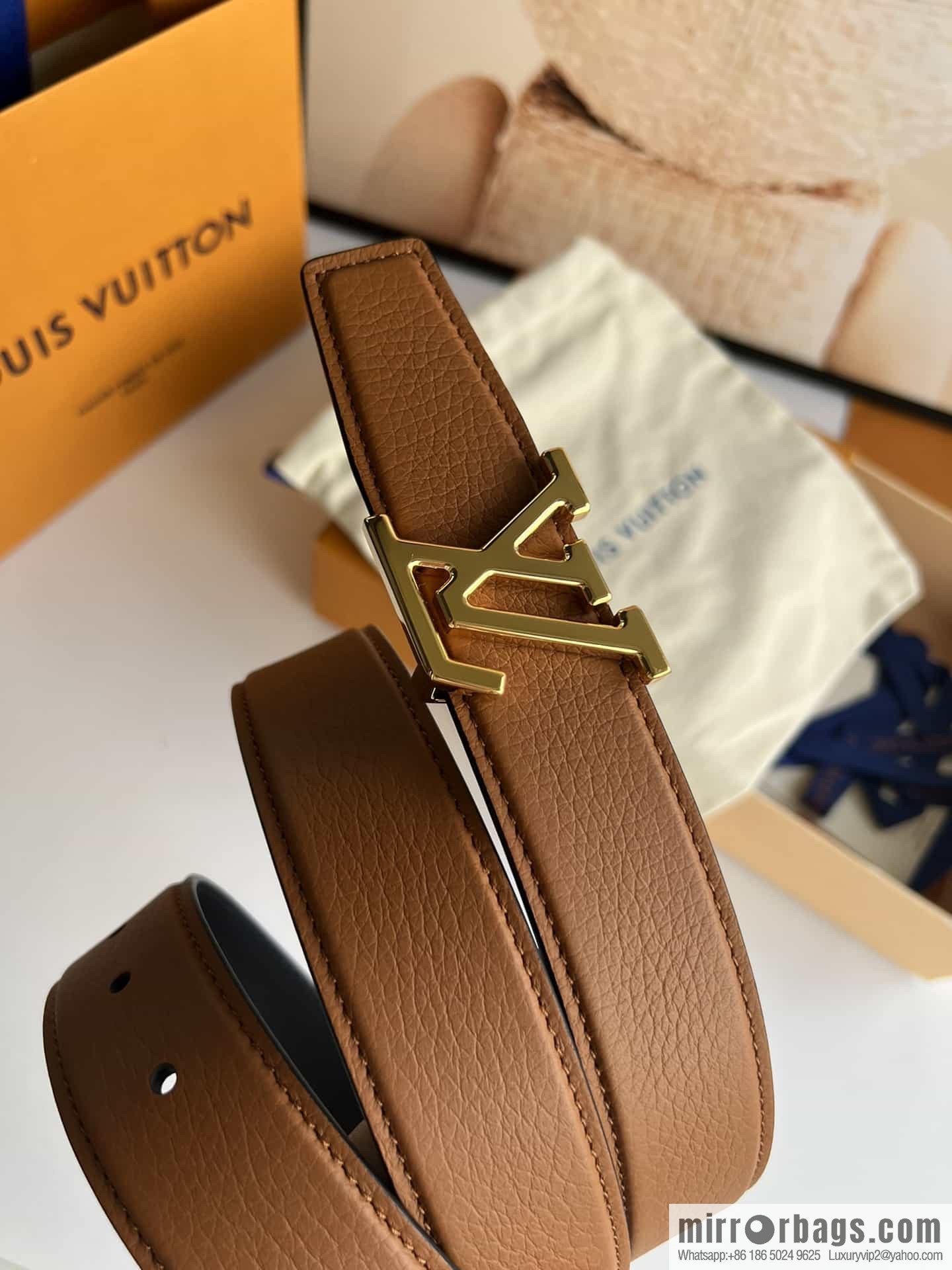 LV/Louis Vuitton Heritagex Double Sided Belt Select Grain Leather Belt 35mm
